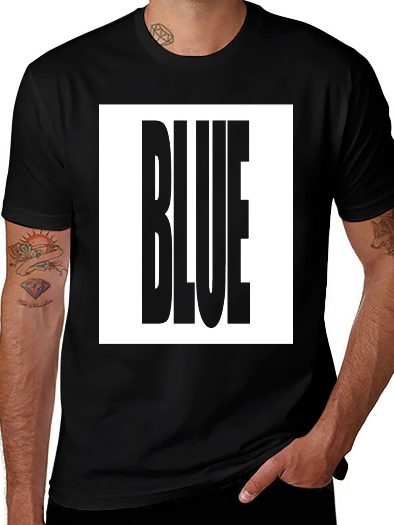 Variant 27 of Bold "BLUE" Graphic Tee - Black Cotton T-Shirt