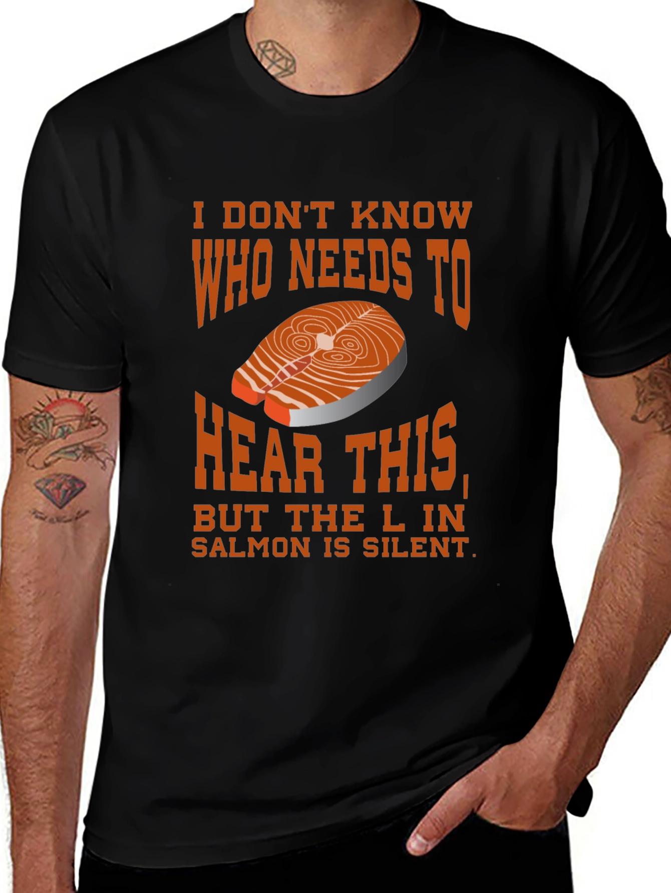 Funny Salmon Silent L T-Shirt - Novelty Food Pun Tee