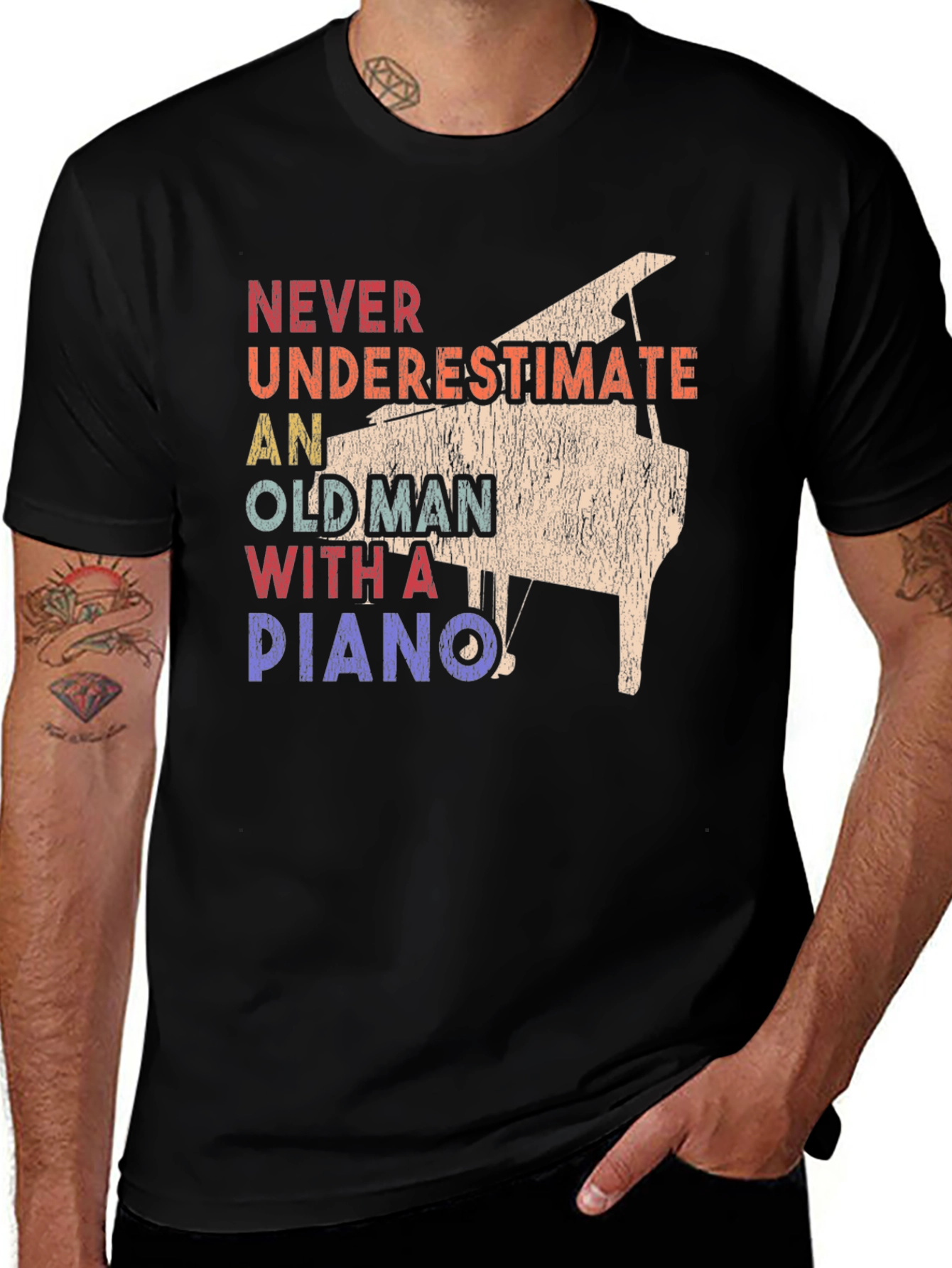 Variant 21 of Never Underestimate Old Man Piano T-Shirt