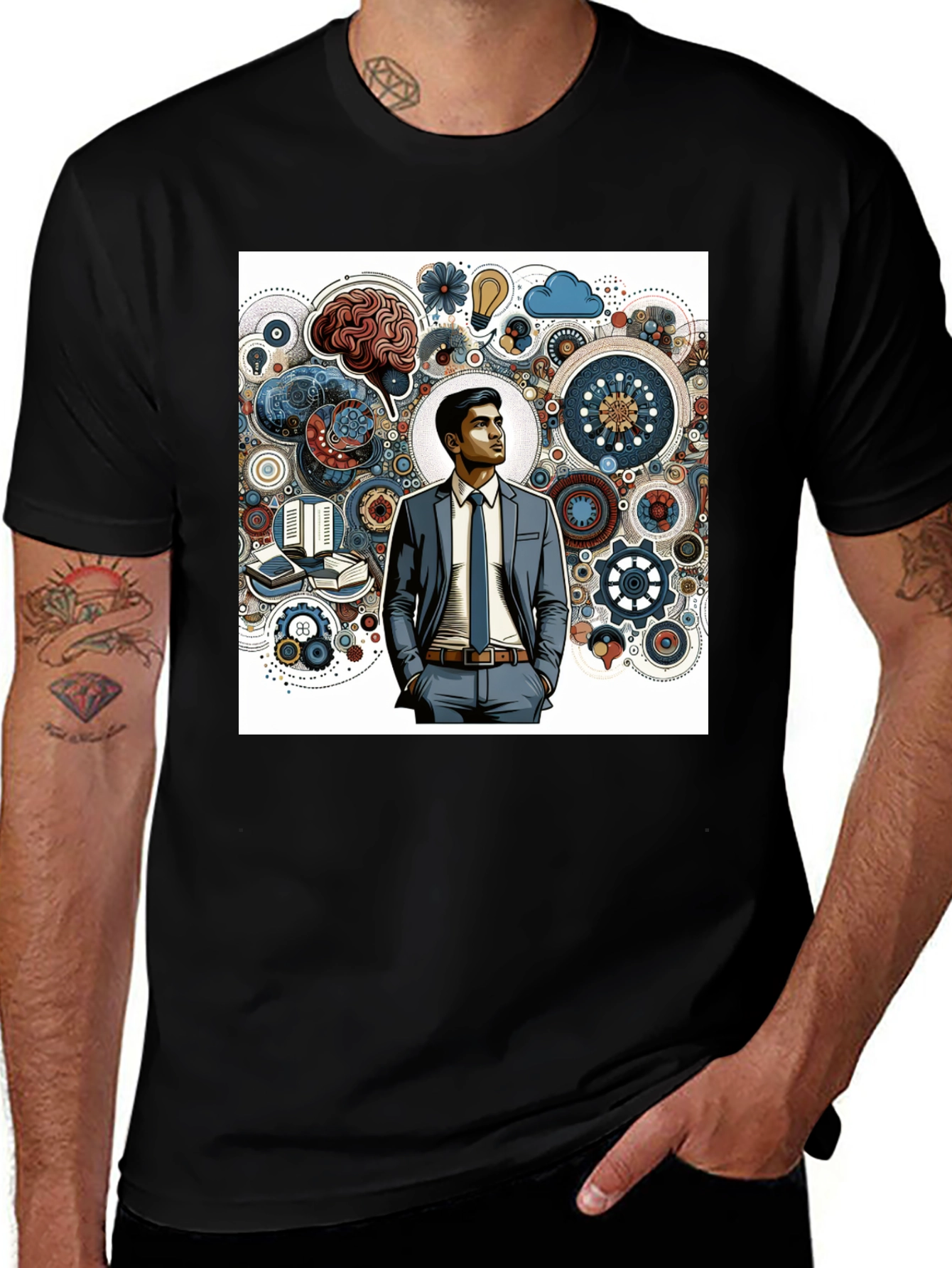 Variant 2 of Creative Thinking Graphic Tee - Brain Gears Design