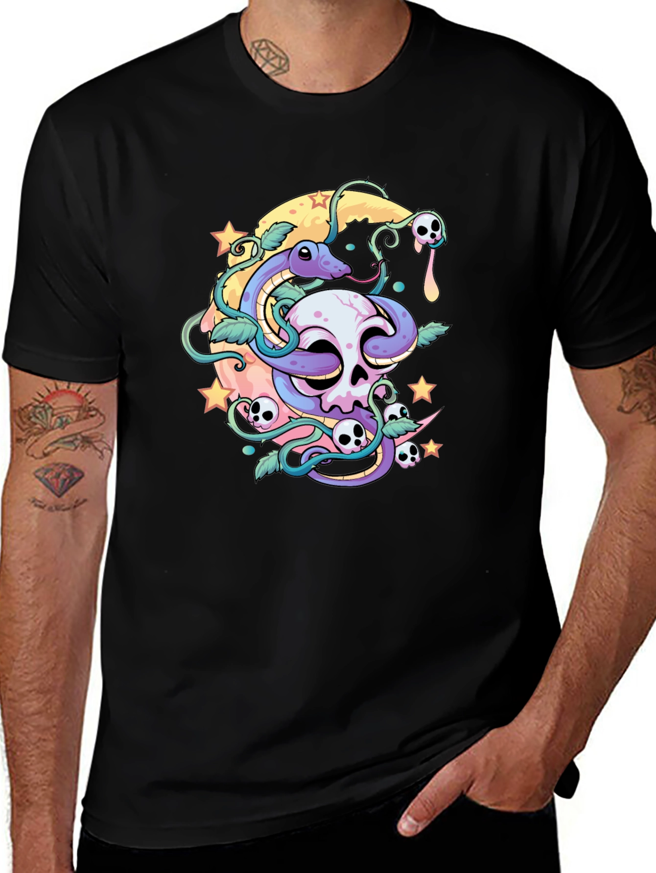 Skull Snake Moon Graphic T-Shirt