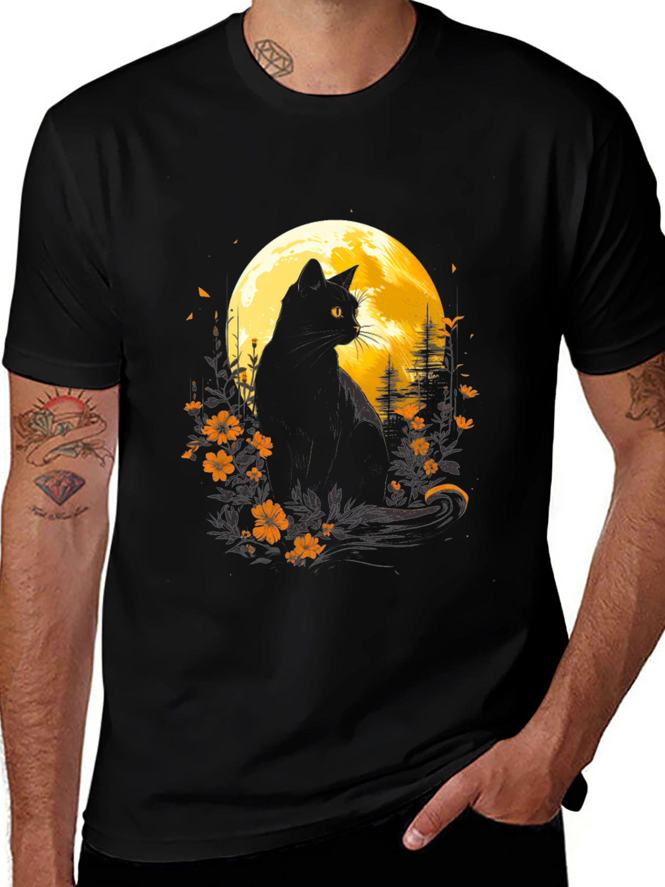 Variant 26 of Black Cat Moon Graphic Tee