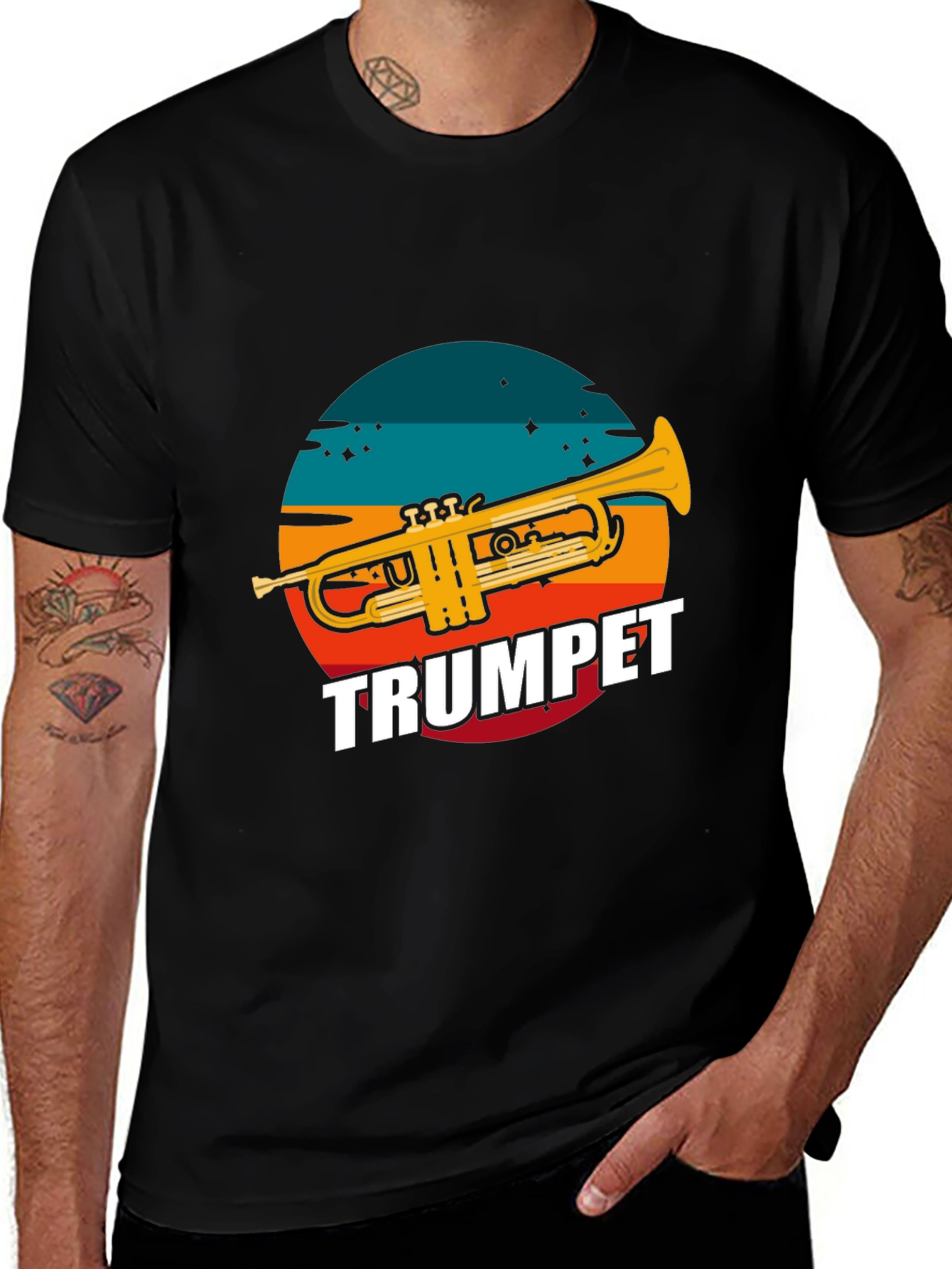 Variant 7 of Trumpet Graphic Tee - Retro Sunset Design