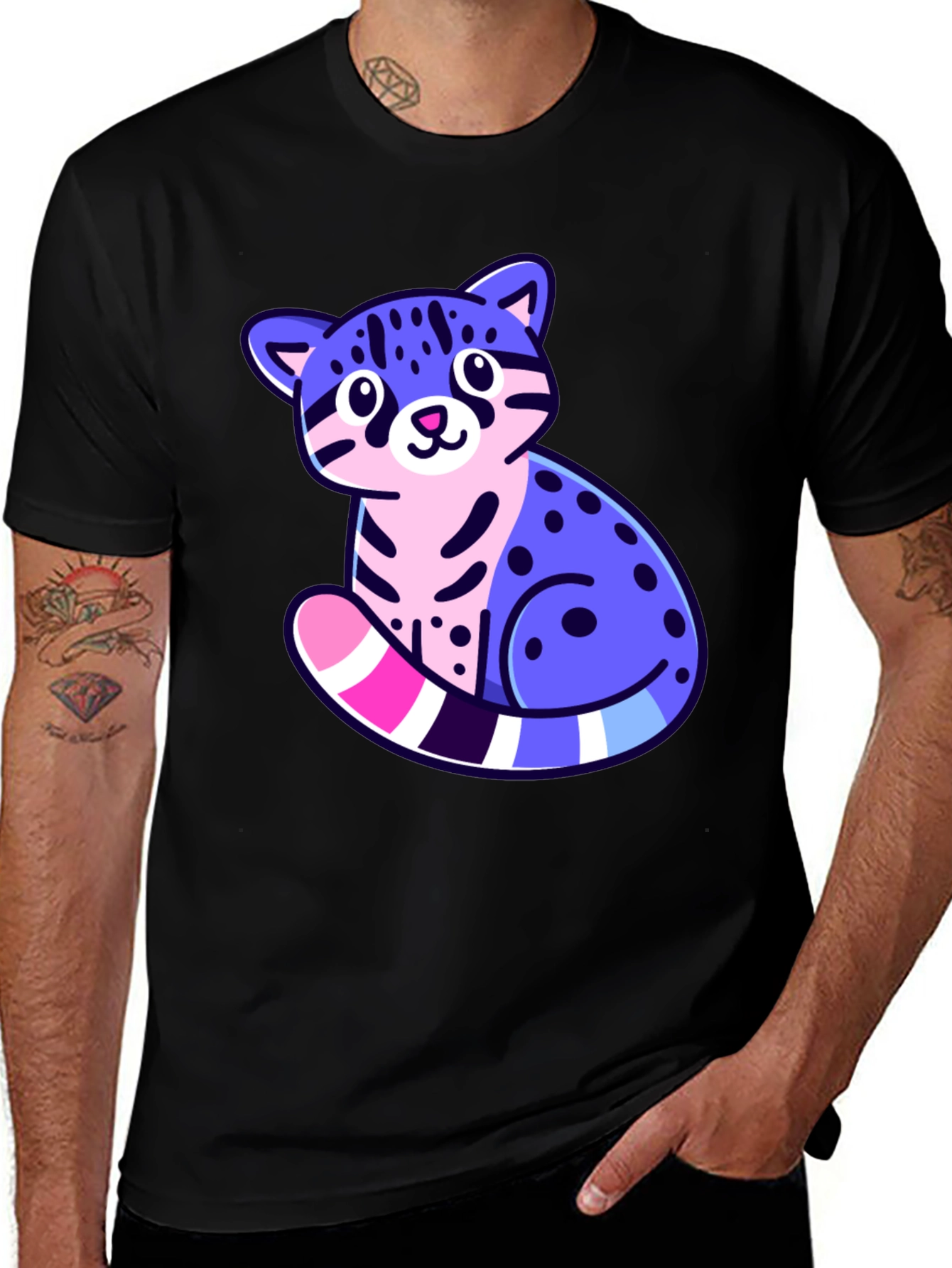 Variant 12 of Cute Cartoon Cat Black T-Shirt