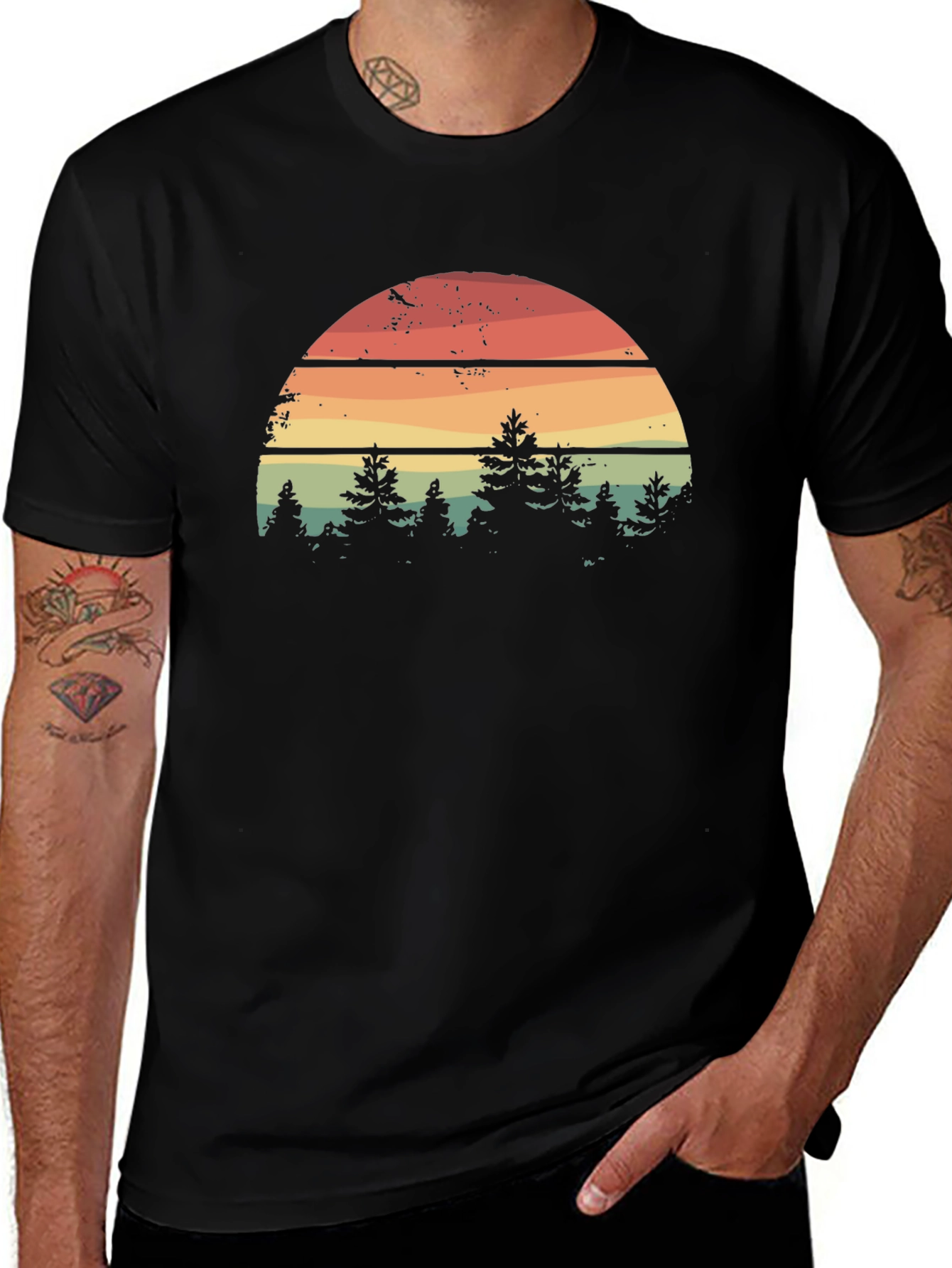 Variant 2 of Retro Sunset Forest Graphic Tee
