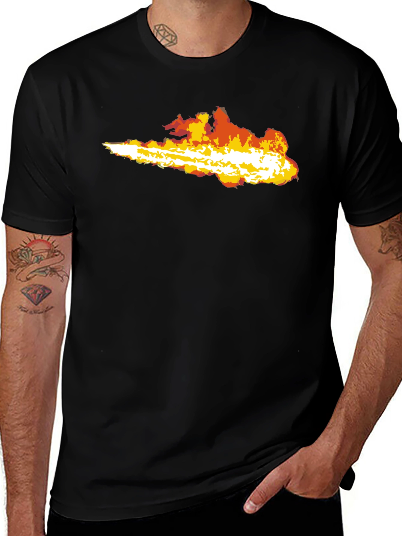 Variant 7 of Fiery Burst Graphic Tee - Bold Black Cotton Shirt