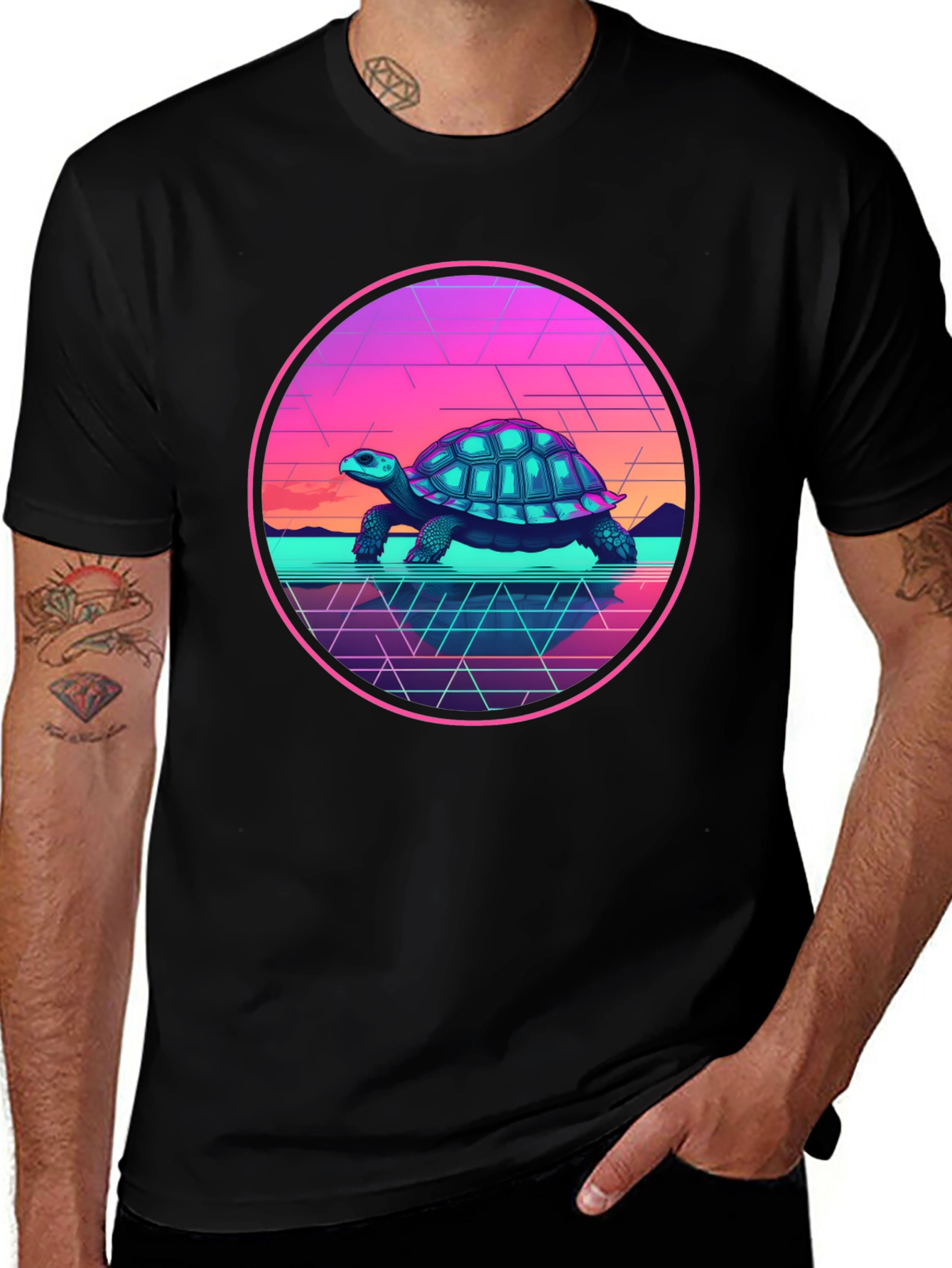Variant 21 of Retro Turtle Graphic T-Shirt - Black