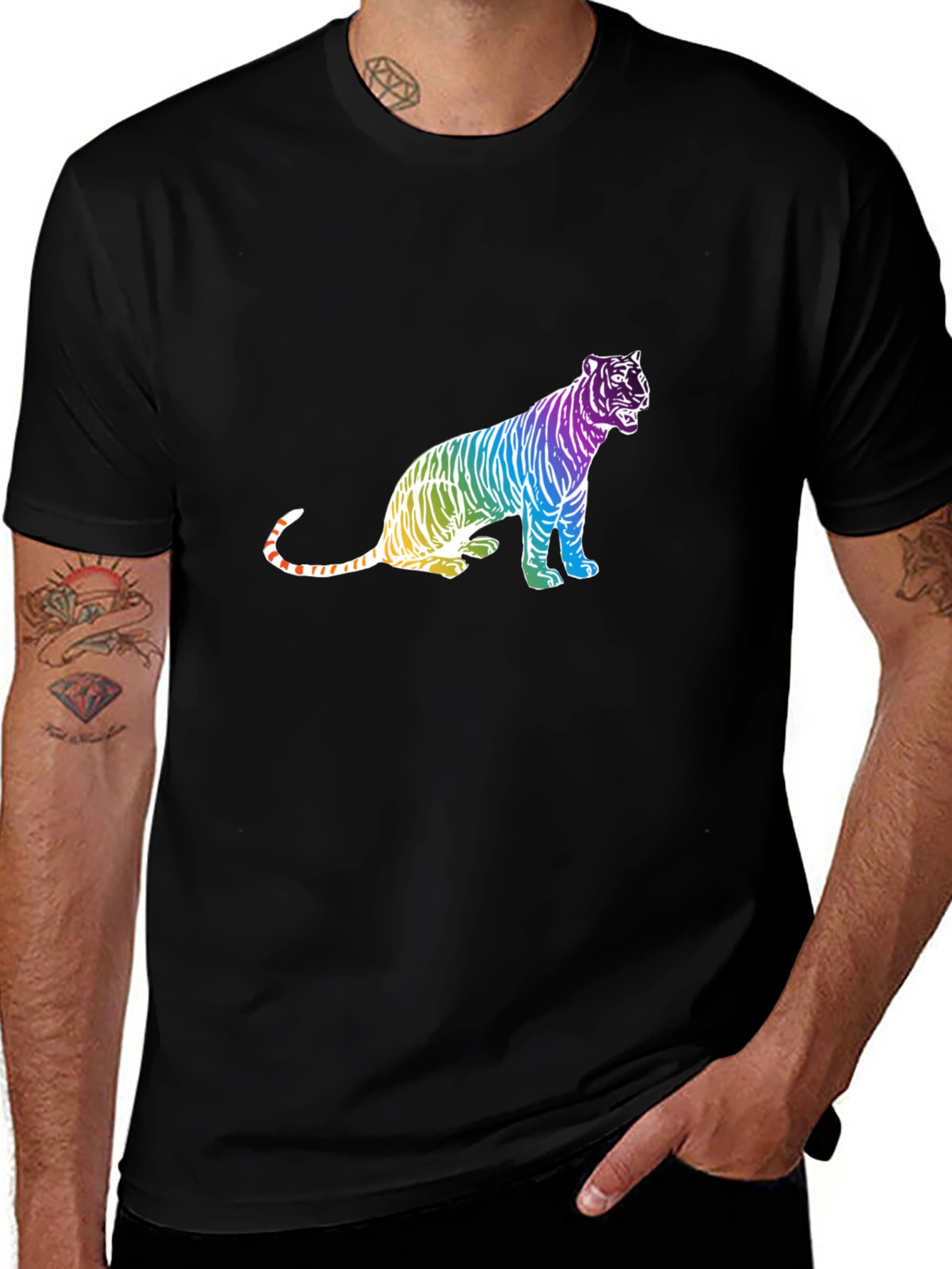 Variant 9 of Rainbow Tiger Graphic Tee - Bold Black T-Shirt