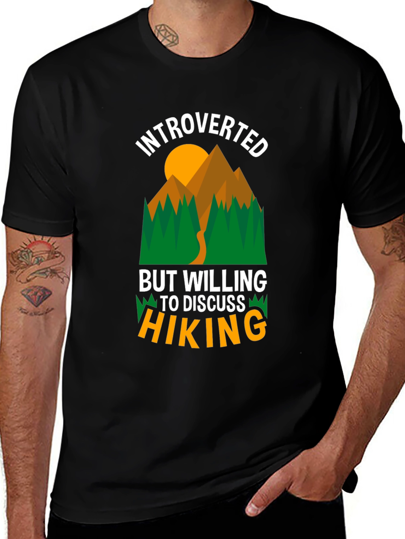Black Introverted Hiking Graphic T-Shirt main image