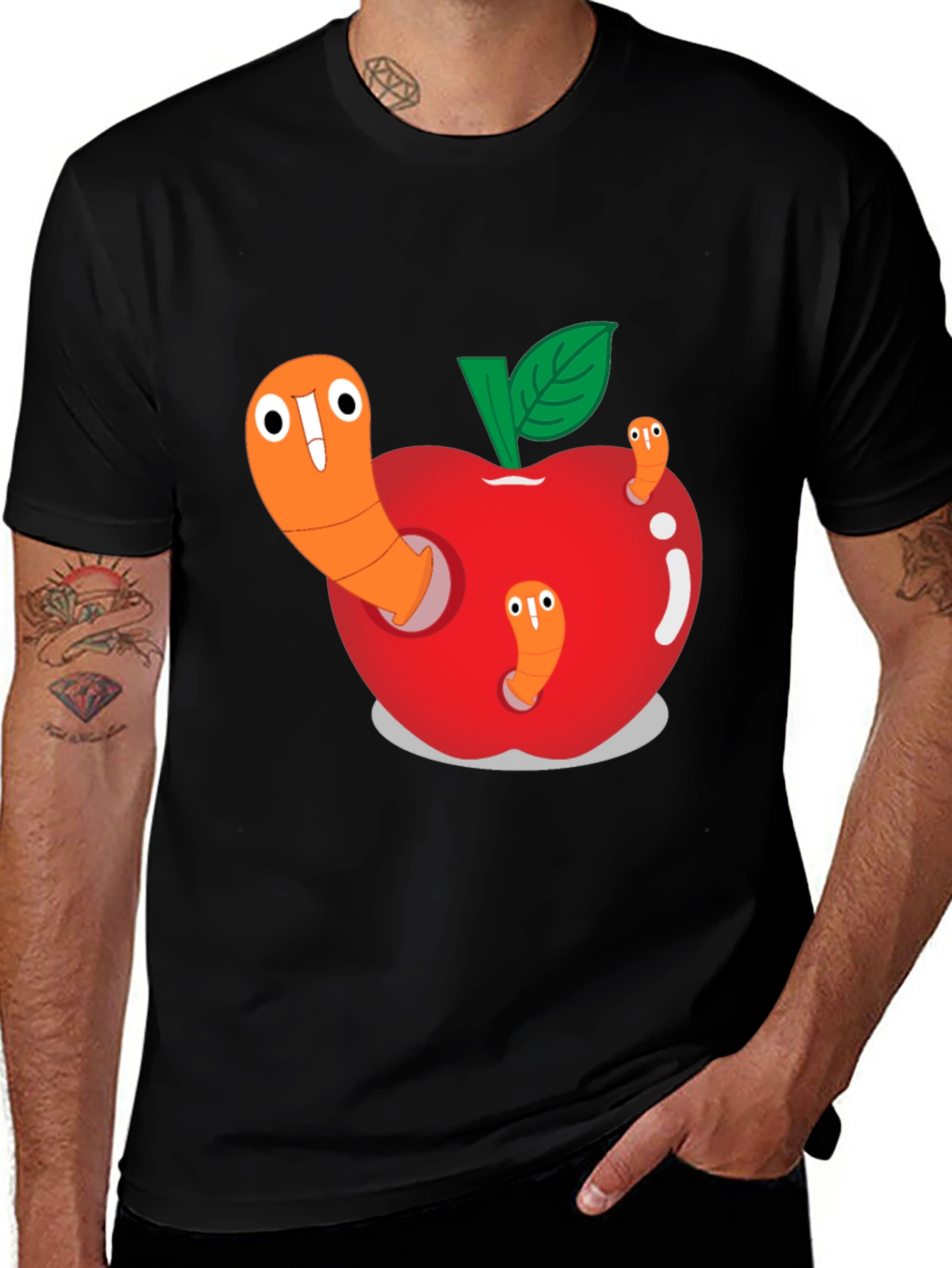 Variant 5 of Worm Apple Graphic Tee - Fun Cartoon Shirt