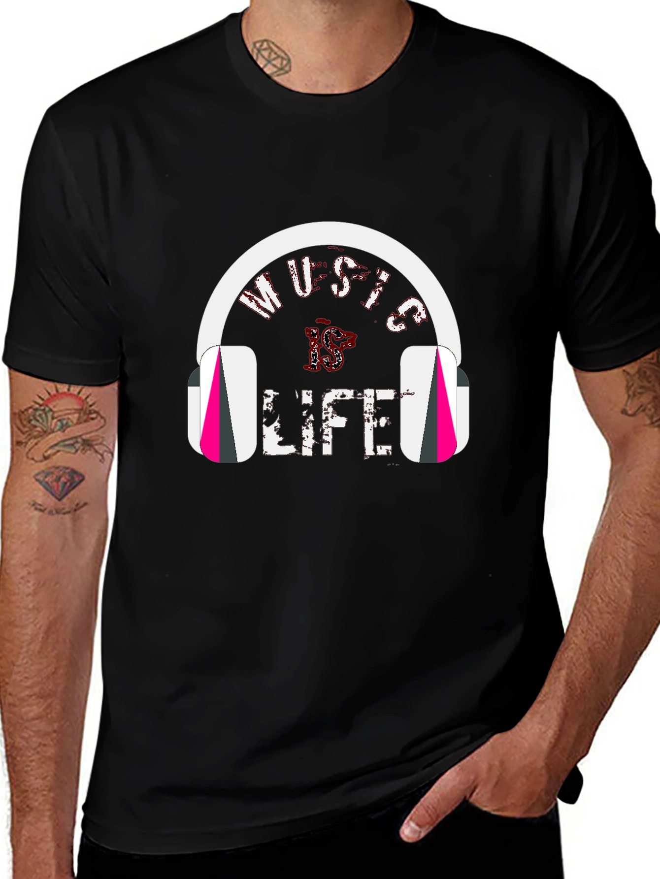 Variant 6 of Music is Life Tee - Headphones Graphic Print