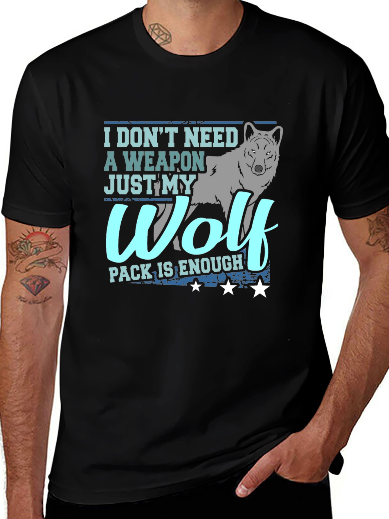 Variant 17 of Wolf Pack Graphic Tee - Need No Weapon T-Shirt