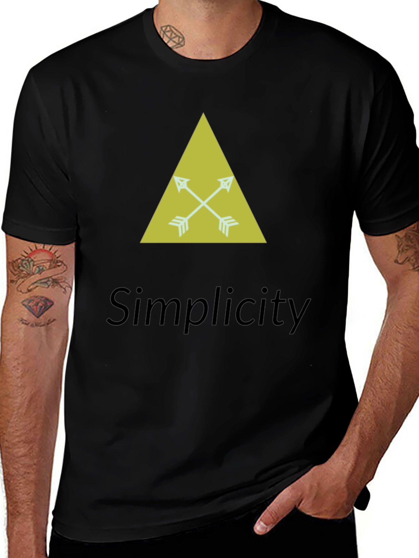 Variant 28 of Simplicity Arrow Triangle Graphic Tee - Black Cotton Casual Shirt