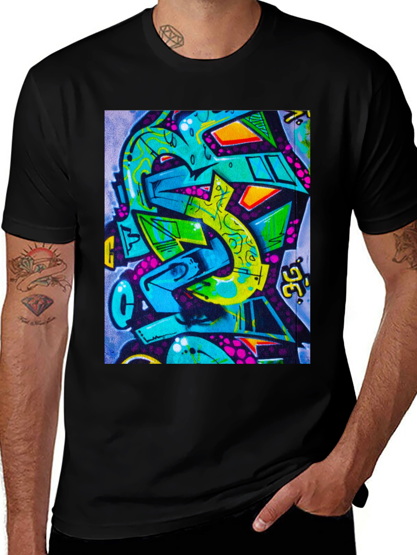 Variant 18 of Abstract Graffiti Print Crew Neck Tee