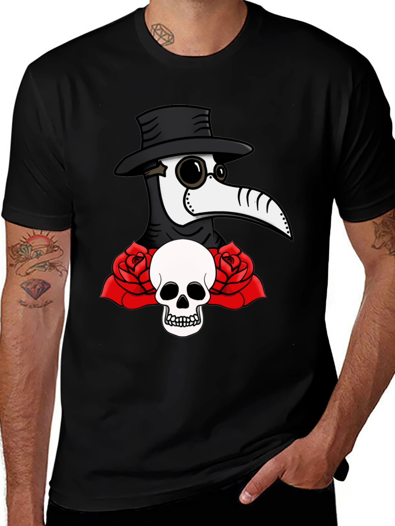 Variant 18 of Plague Doctor Skull & Roses Graphic Tee - Unique Style