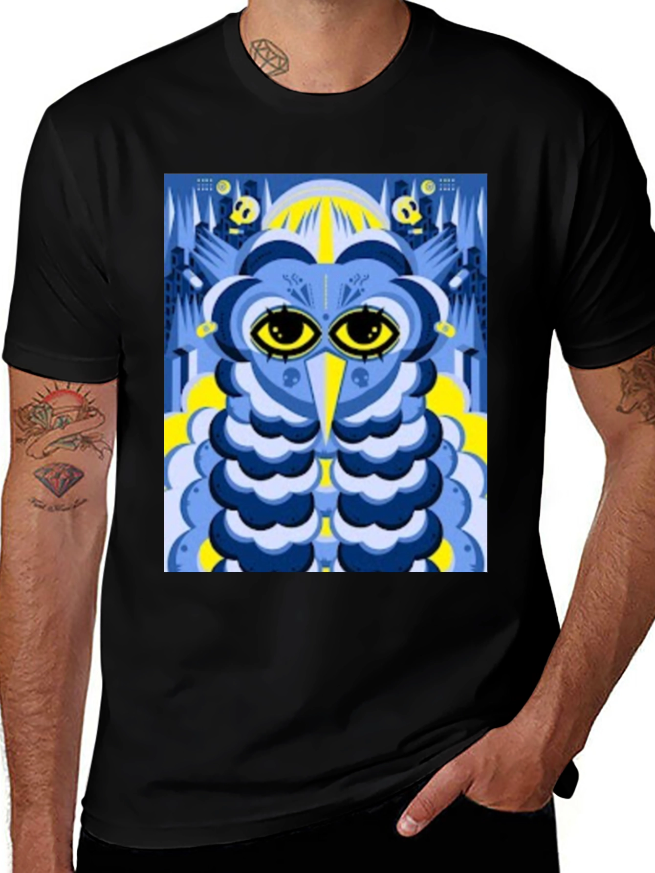 Variant 8 of Abstract Owl Graphic Tee - Black Unisex T-Shirt