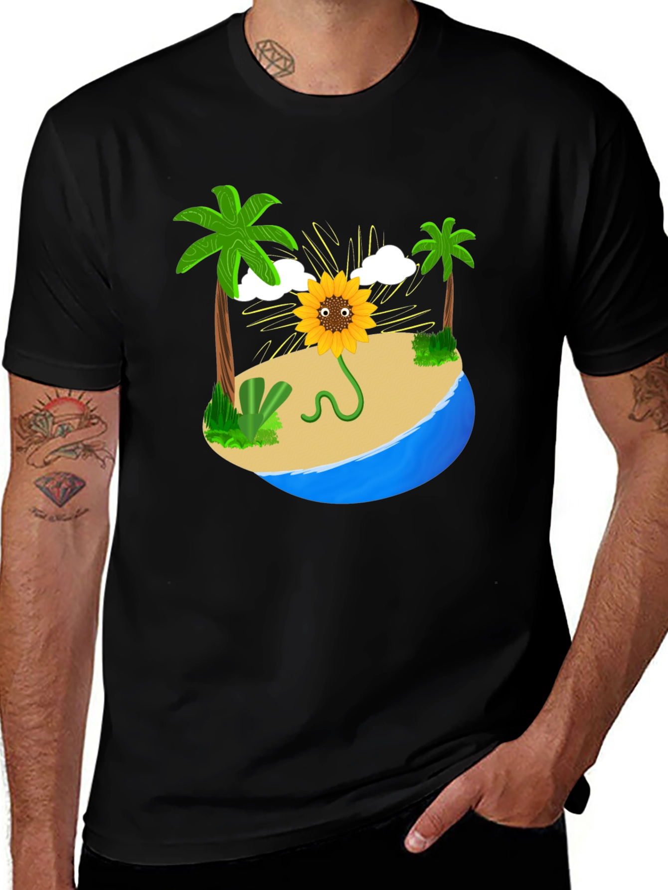 Black Sunflower Island Graphic Tee - Men's Black T-Shirt main image