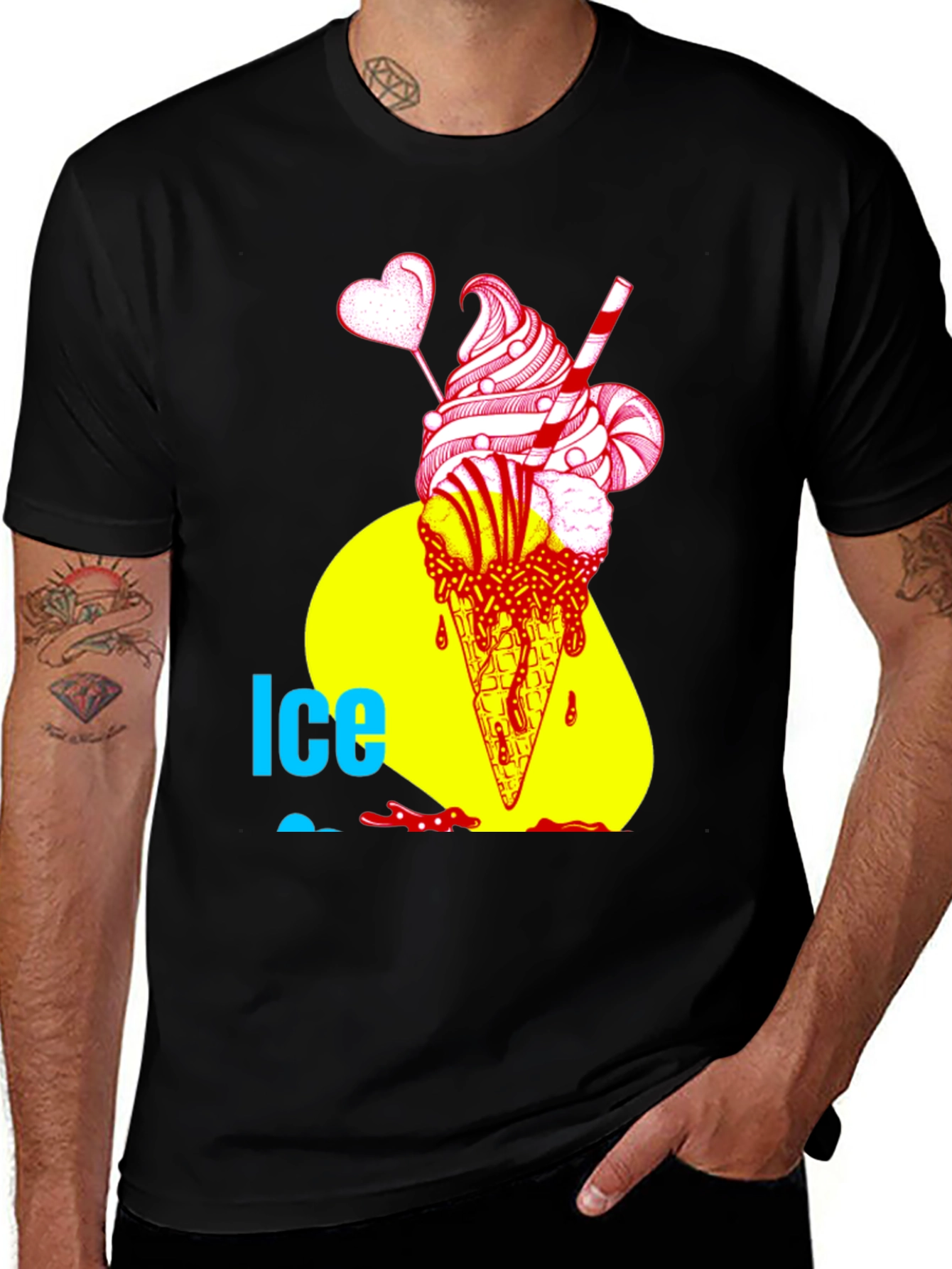Variant 20 of Ice Cream Graphic Tee - Cool & Quirky Black T-Shirt