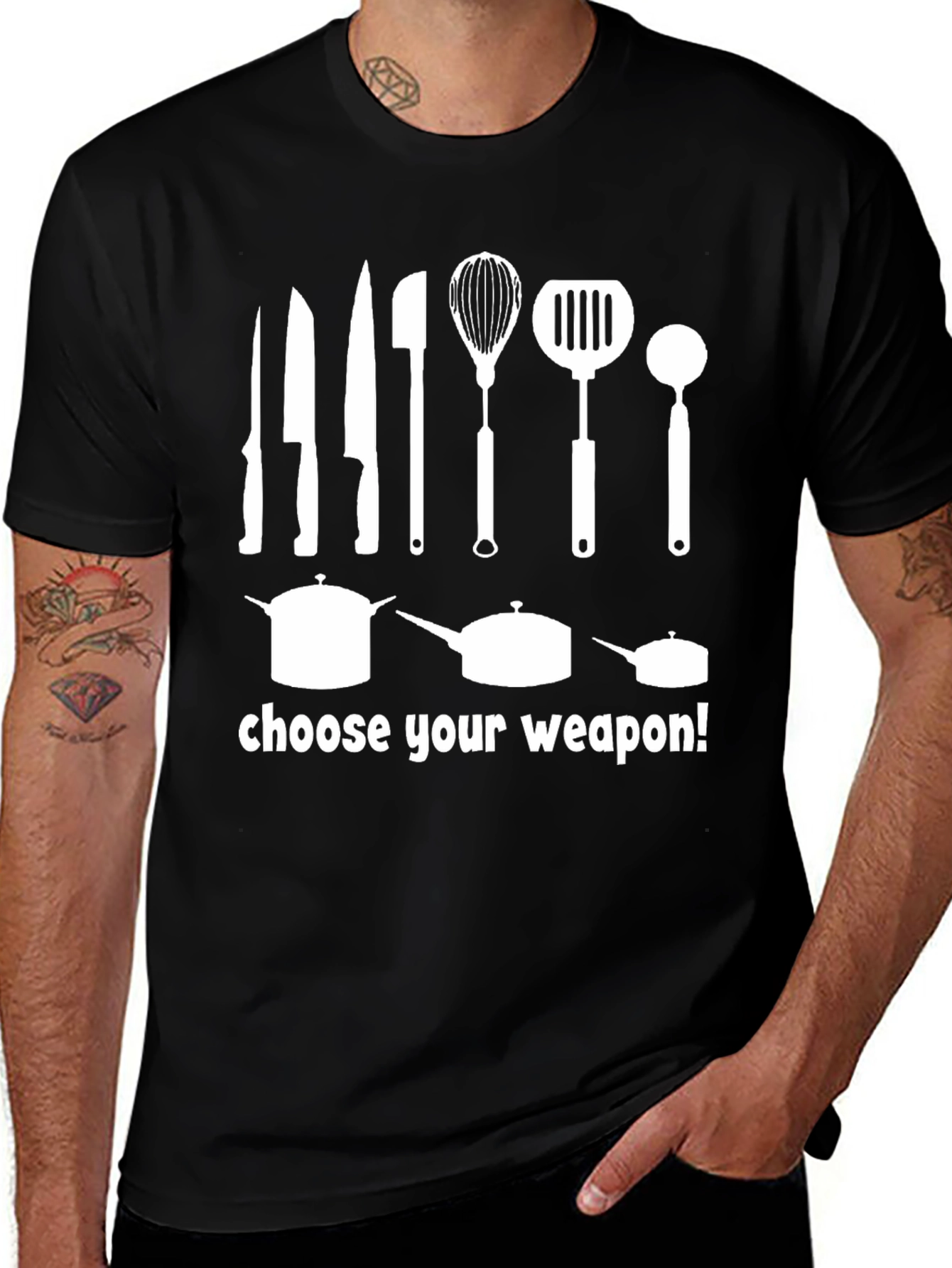 Variant 16 of Choose Your Weapon Chef T-Shirt