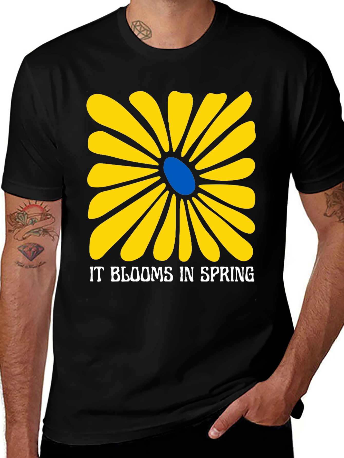 Variant 21 of Spring Flower Graphic Tee - Black Cotton T-Shirt