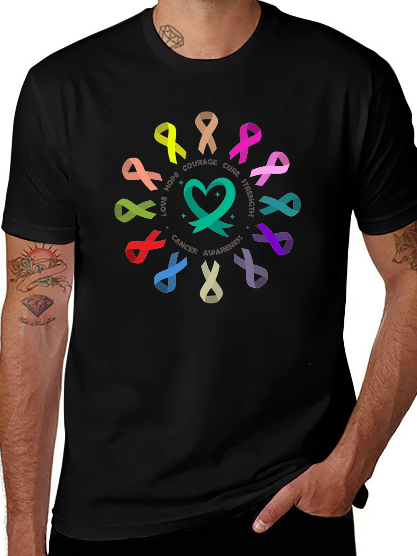 Cancer Awareness Ribbon T-Shirt - Love, Hope, Cure