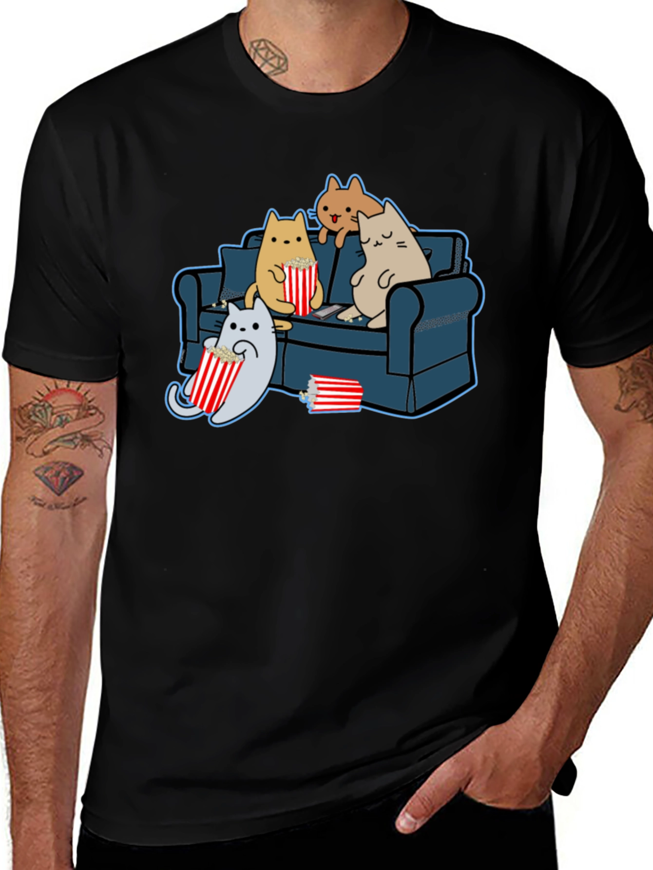 Variant 16 of Cats Watching Movie T-Shirt - Soft Cotton Tee