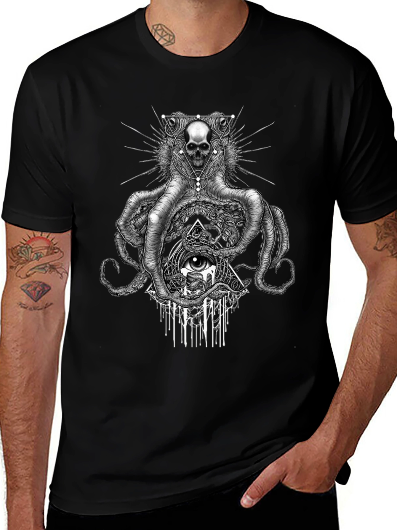 Variant 8 of Skull Octopus Graphic Tee - Edgy Black T-Shirt