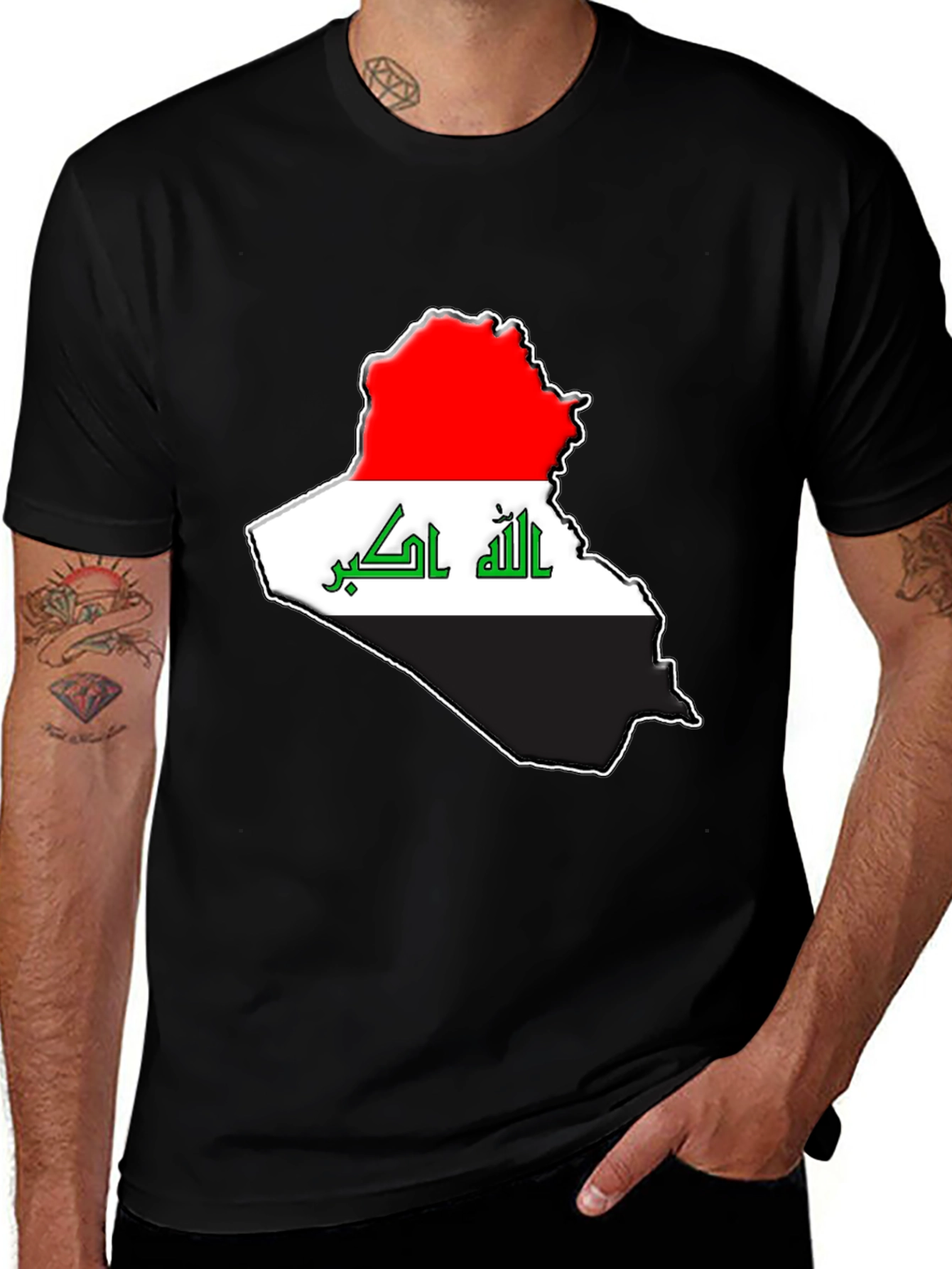 Variant 8 of Iraq Flag Map T-Shirt - Black Cotton Tee