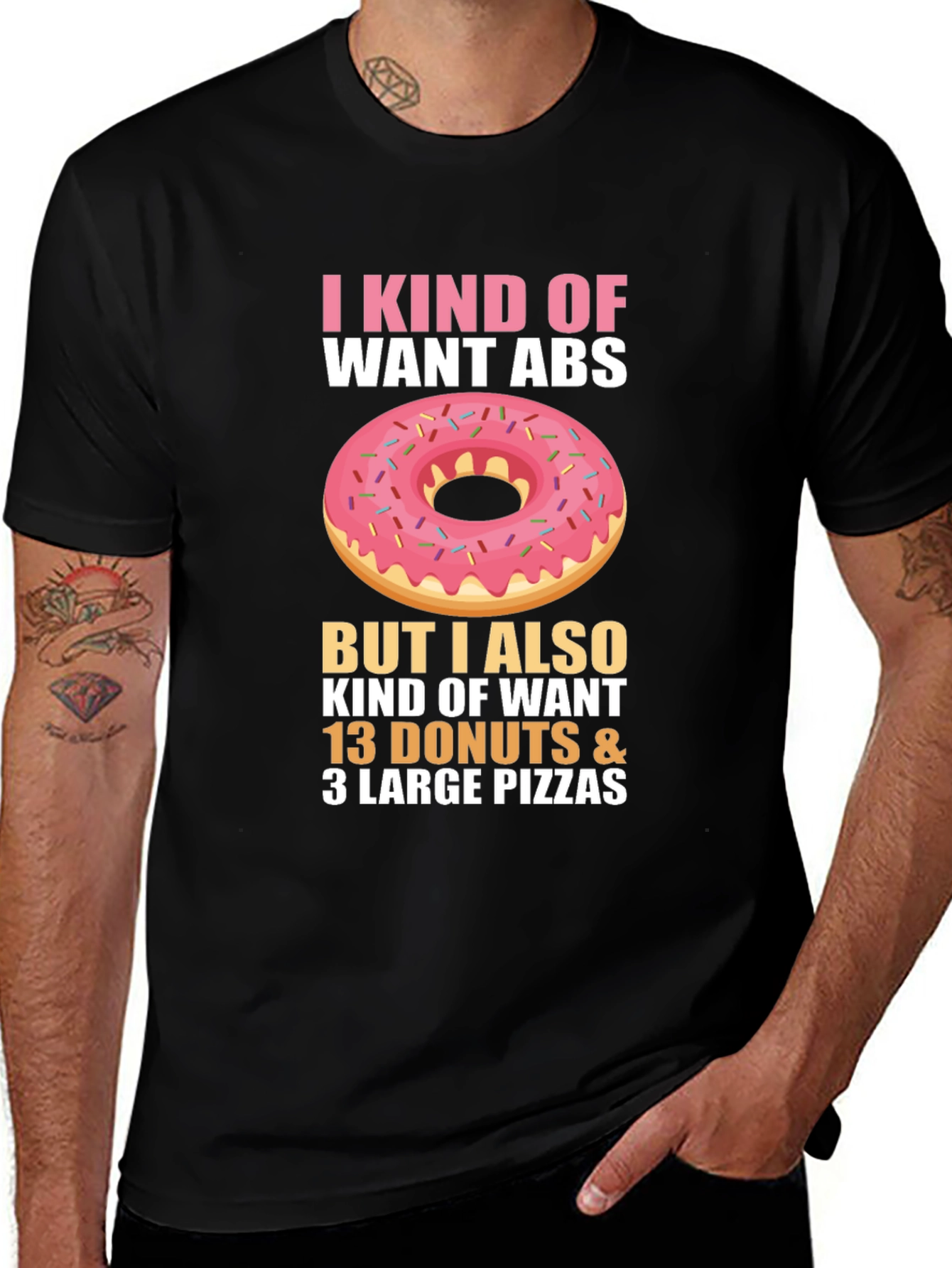 Variant 23 of Funny Donut & Pizza Abs T-Shirt