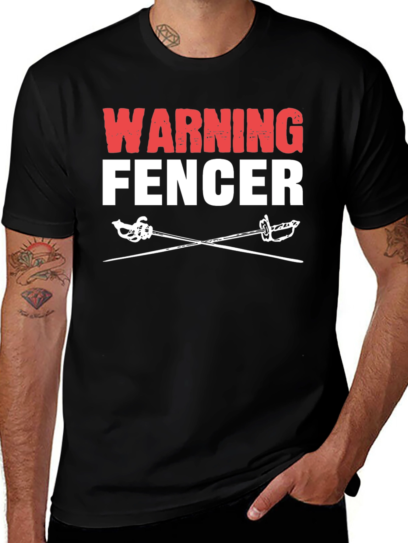 Variant 14 of Warning Fencer T-Shirt Black Cotton Tee