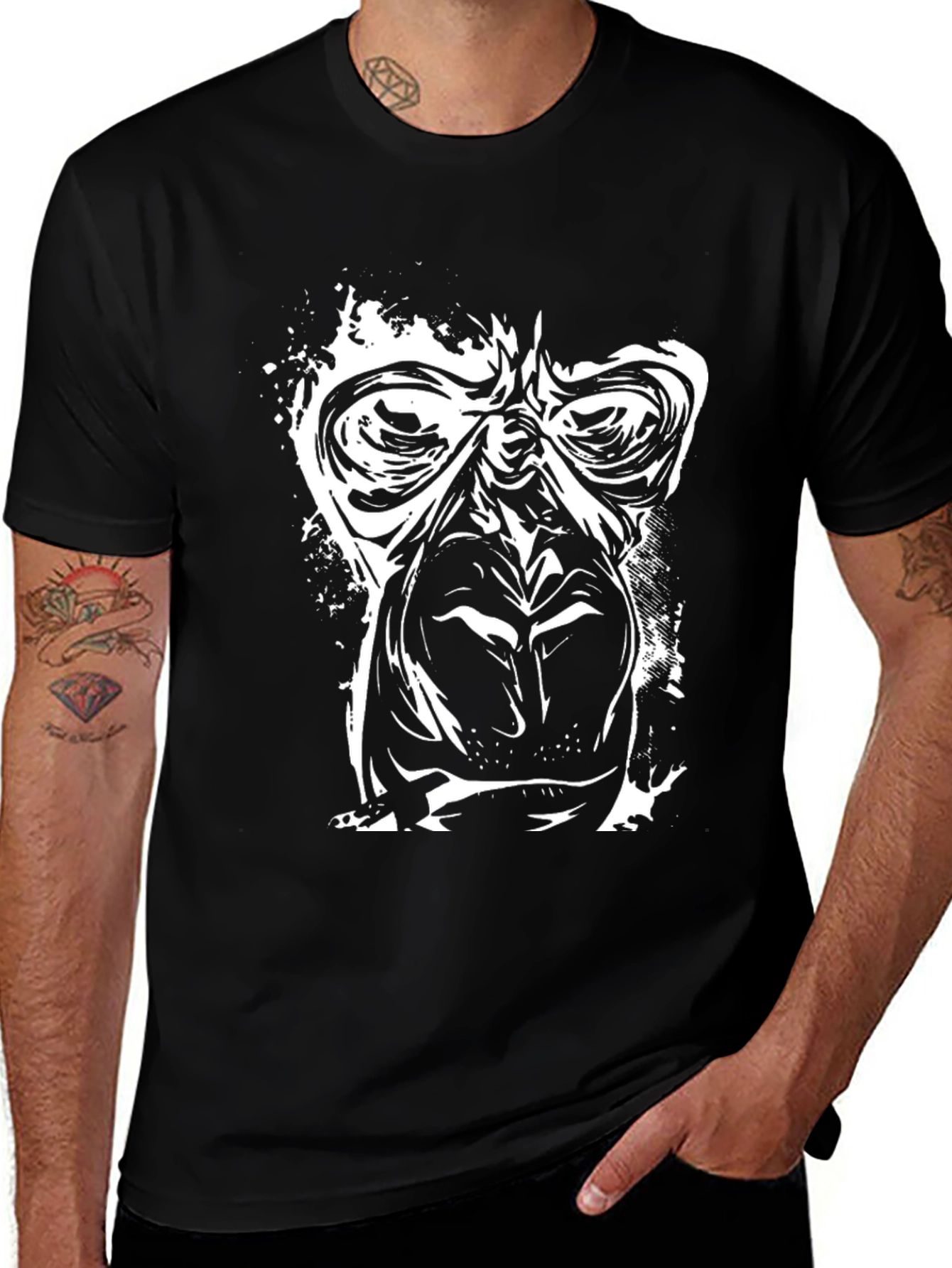 Variant 25 of Graphic Ape Face Print Black T-Shirt