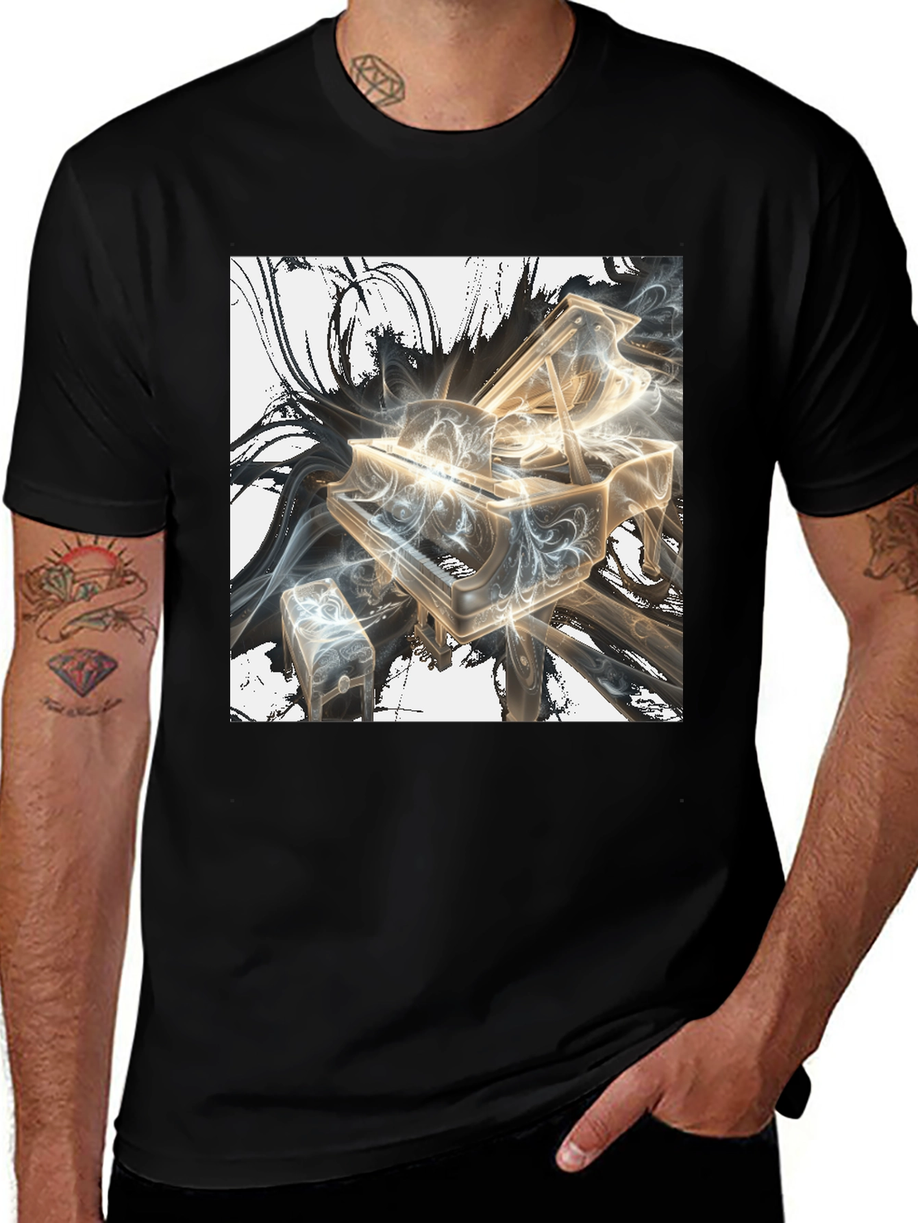 Variant 19 of Abstract Piano Graphic T-Shirt - Musical Art Tee