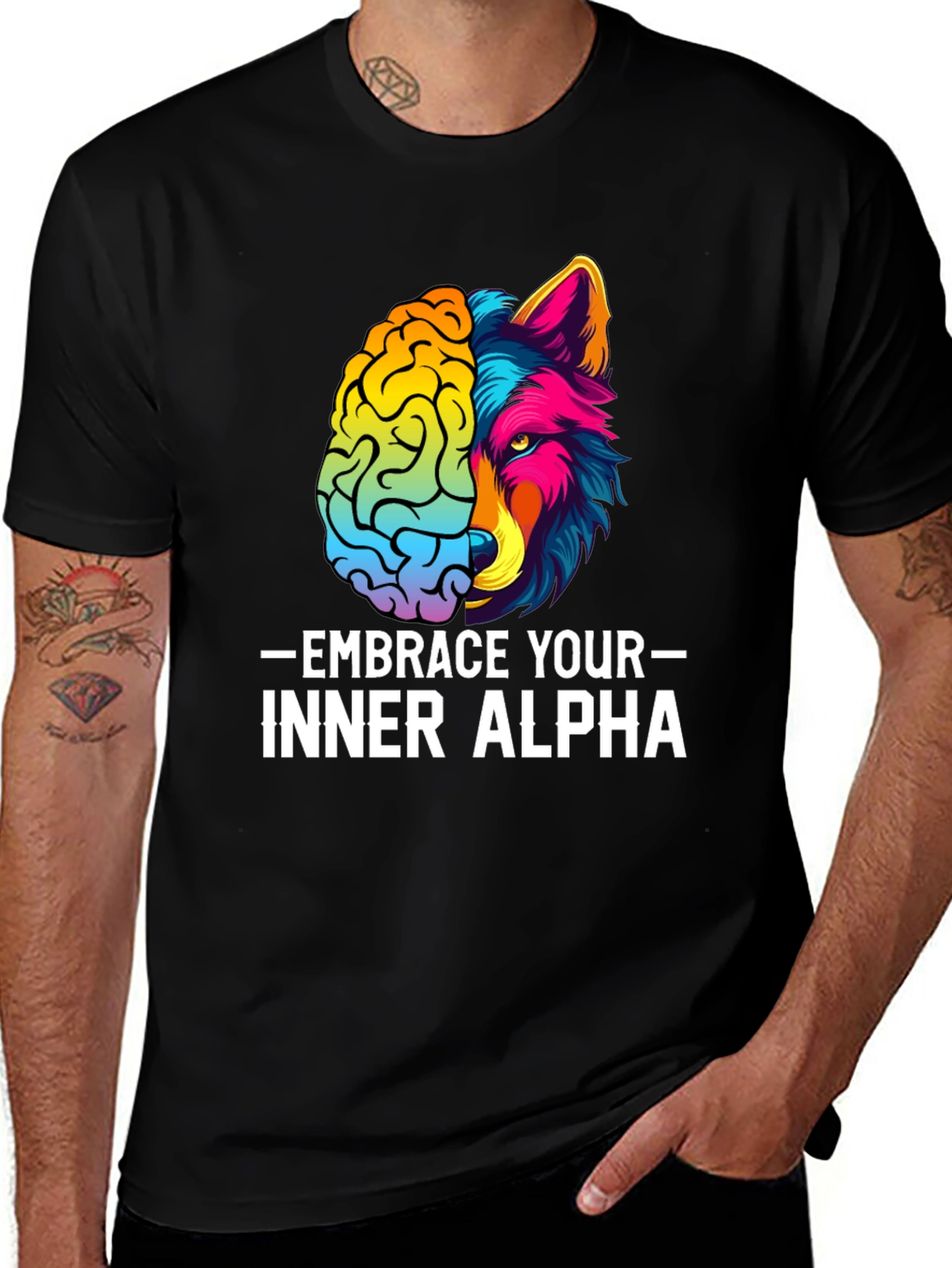 Variant 29 of Embrace Your Inner Alpha T-Shirt - Brain & Wolf Design