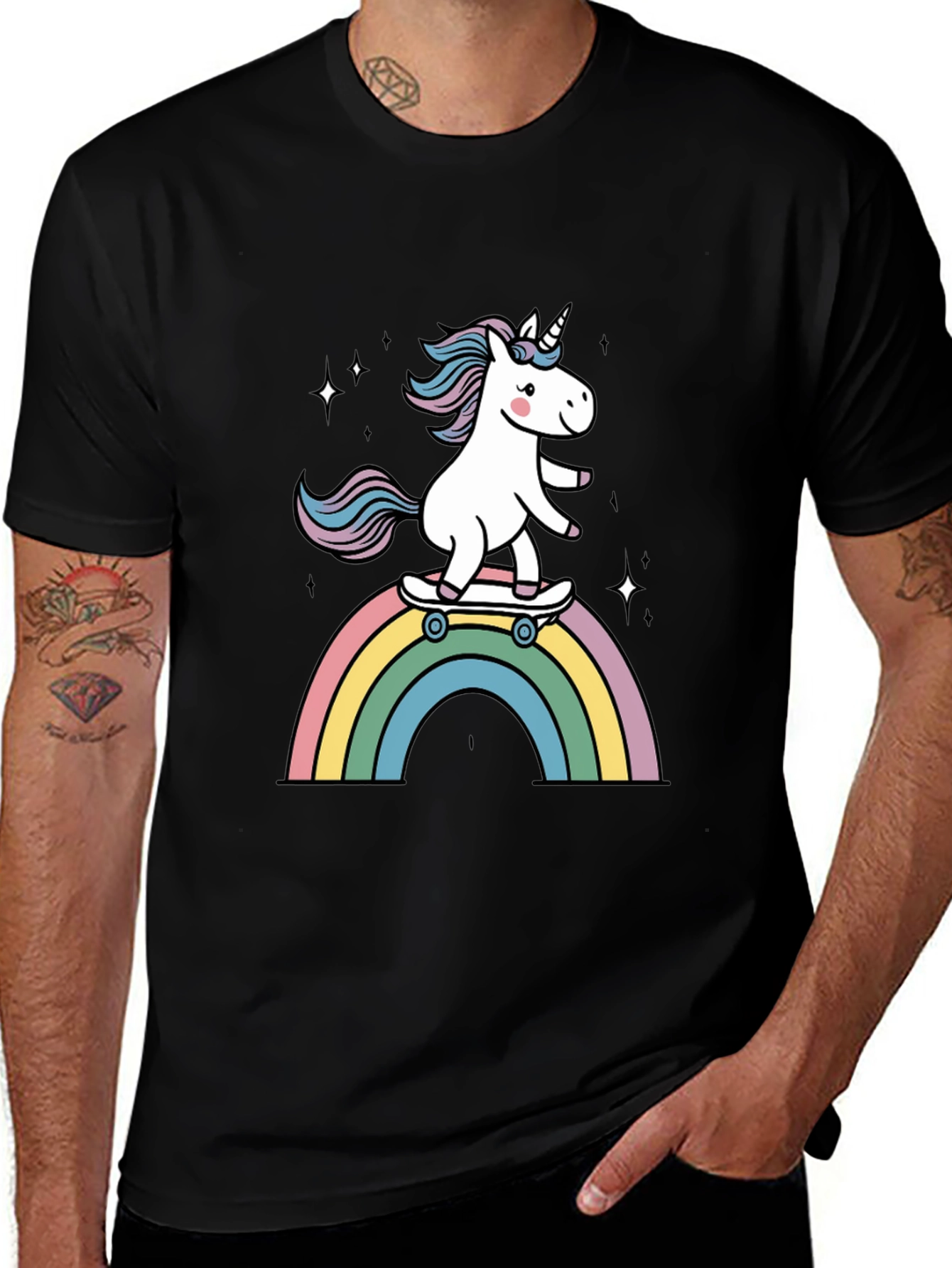 Variant 18 of Unicorn Rainbow Skateboard T-Shirt