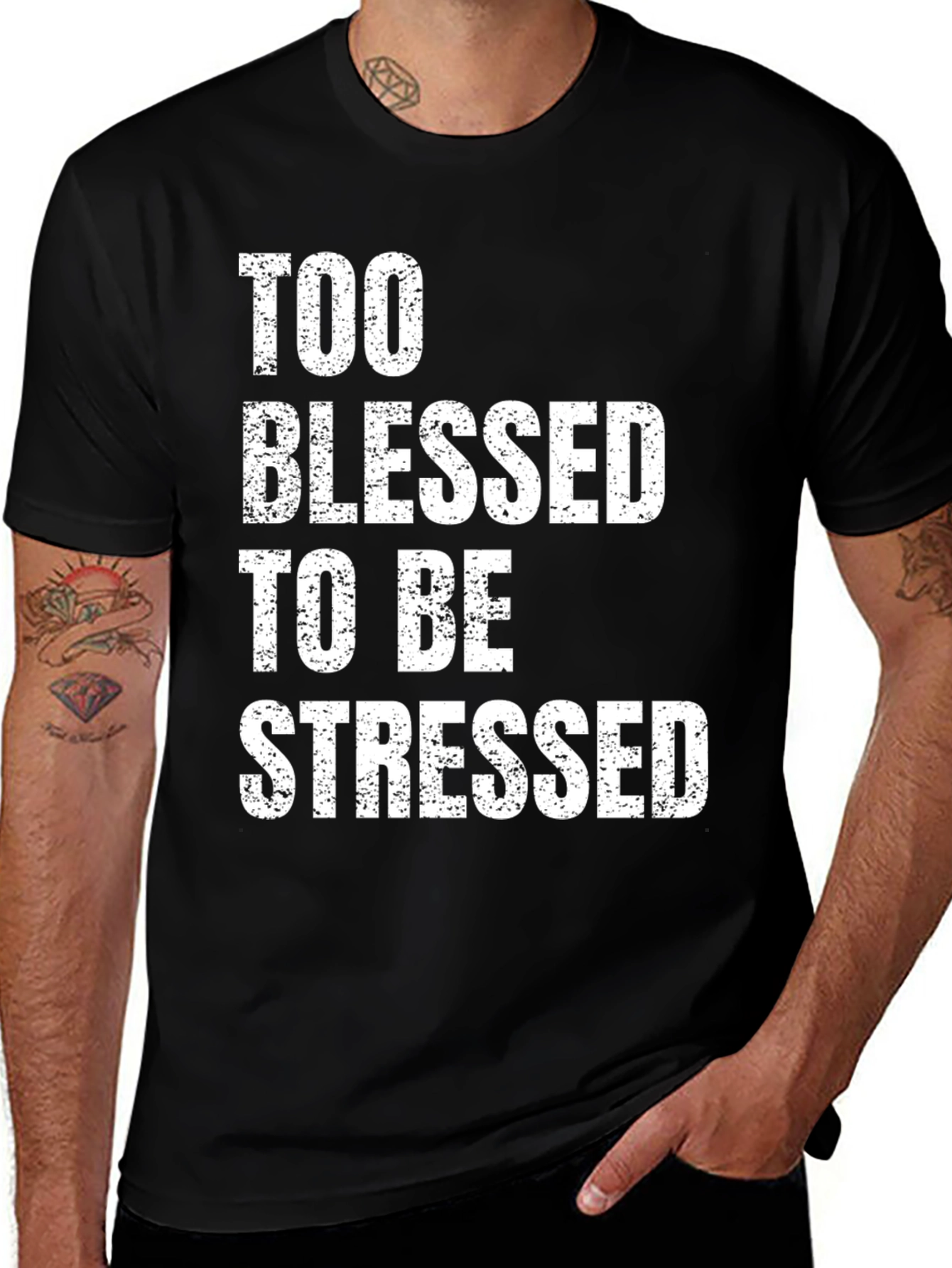 Variant 4 of Too Blessed To Be Stressed Black Graphic Tee
