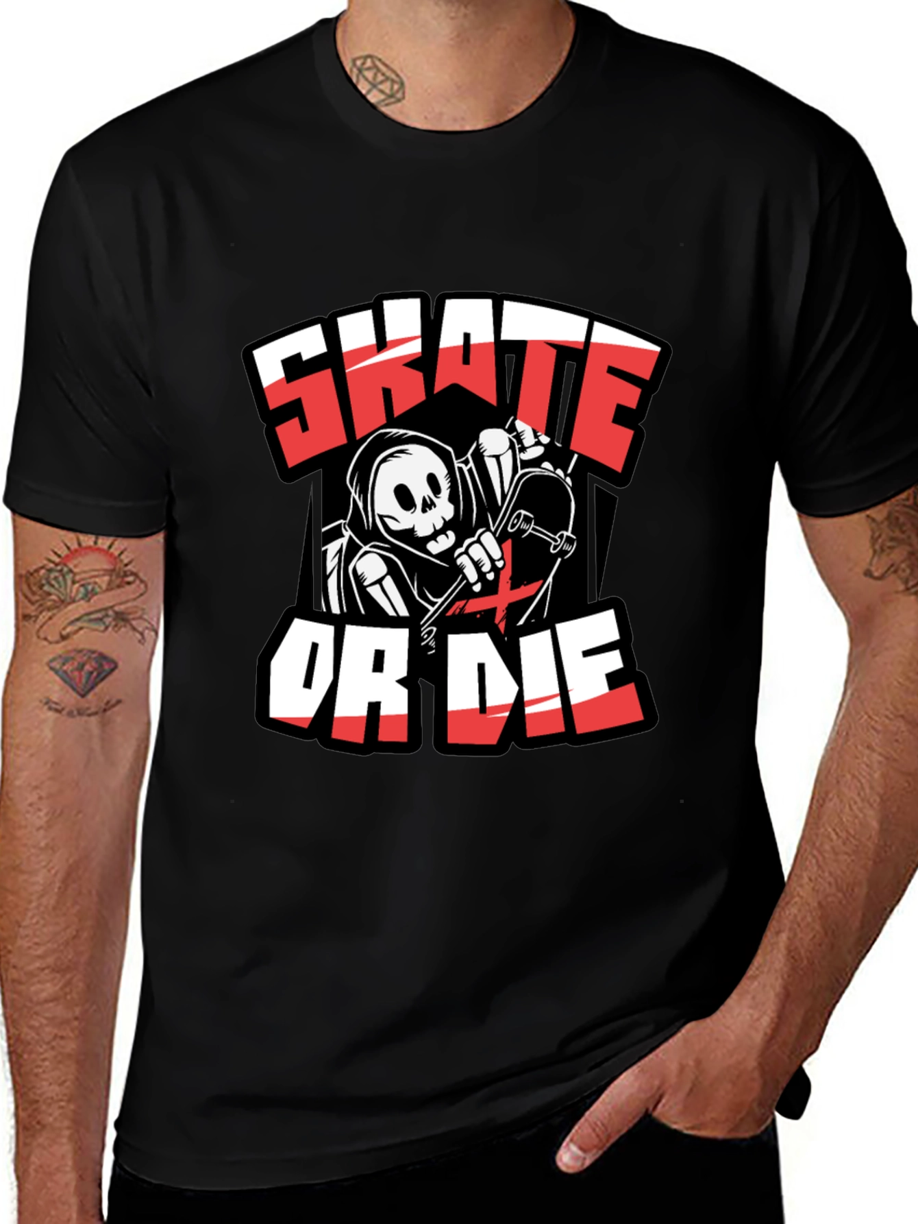 Variant 14 of Skate or Die T-Shirt - Reaper Skateboarder Graphic Tee
