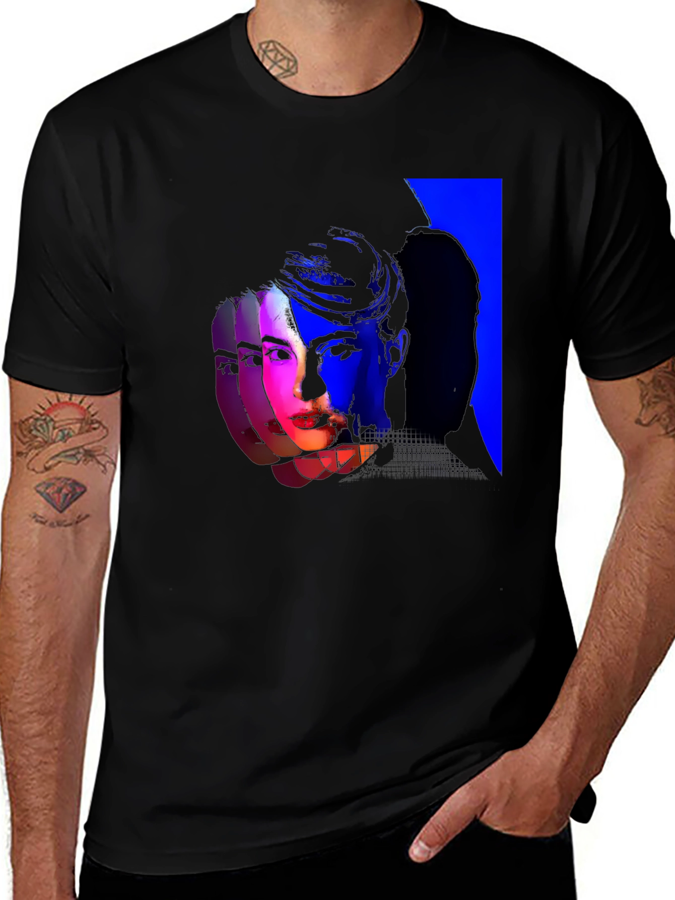 Variant 14 of Artistic Portrait Graphic Print Black T-Shirt