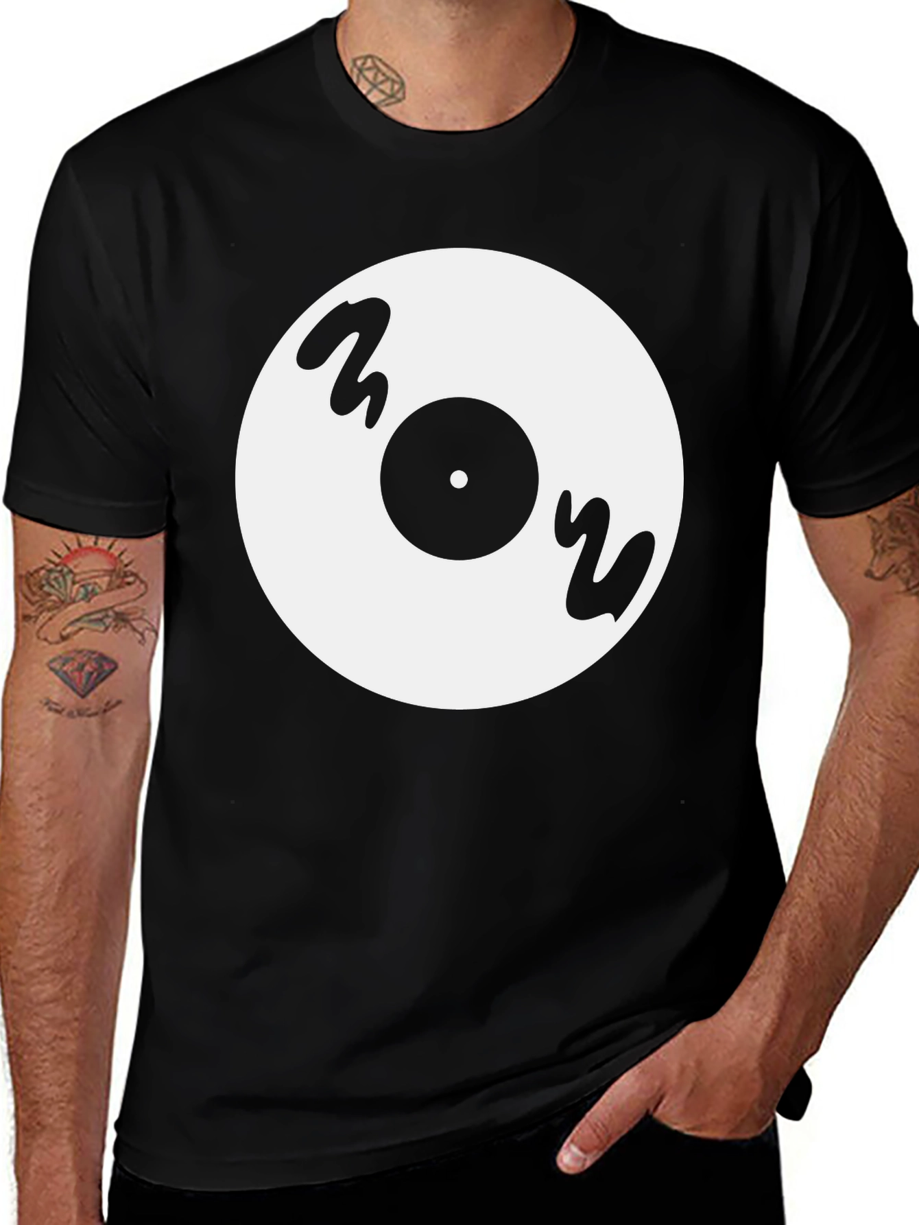 Variant 23 of Vinyl Record Graphic Tee - Black Cotton Casual Shirt