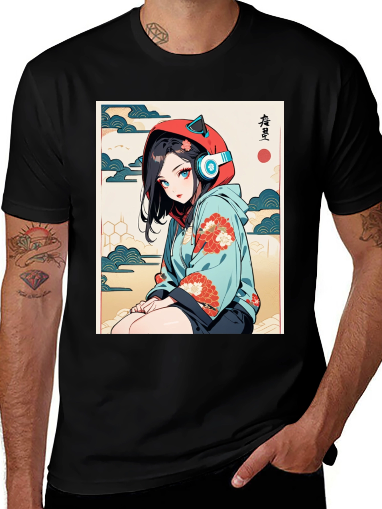 Variant 21 of Anime Girl Ukiyo-e Style Graphic Tee