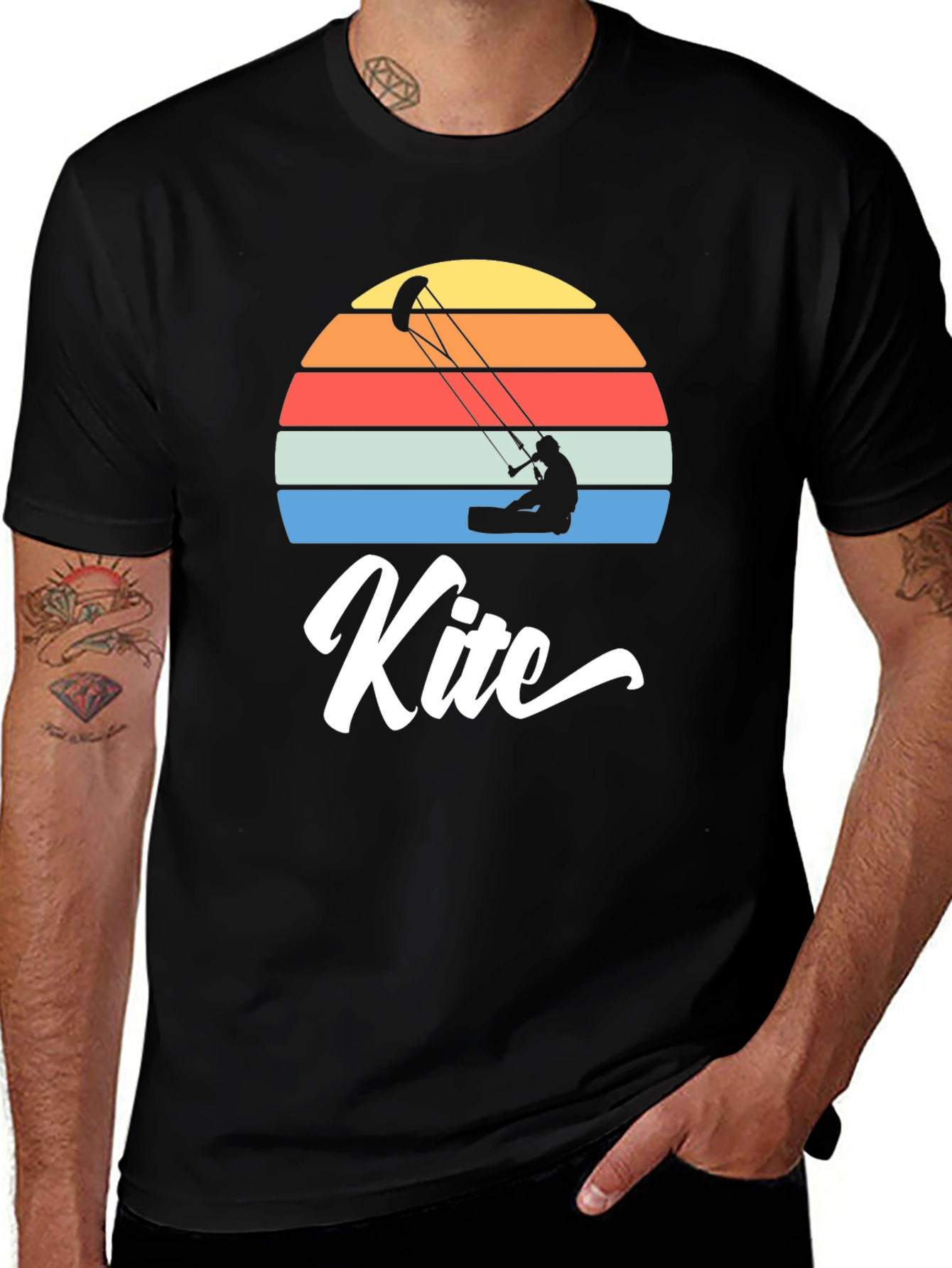 Kite Surfing Retro Sunset Graphic Tee