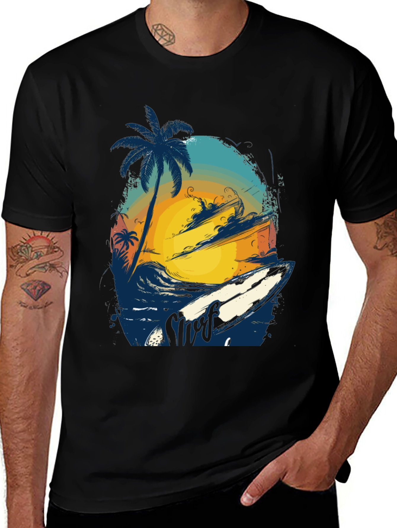 Variant 29 of Surf Scene Graphic Tee - Black Cotton Blend Casual Wear