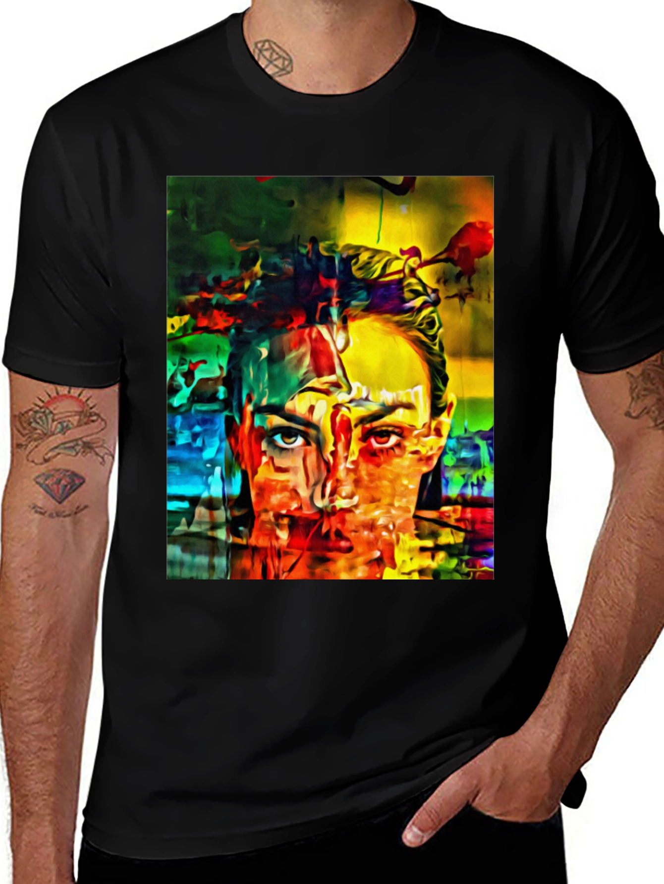Variant 21 of Abstract Face Art Print Black T-Shirt