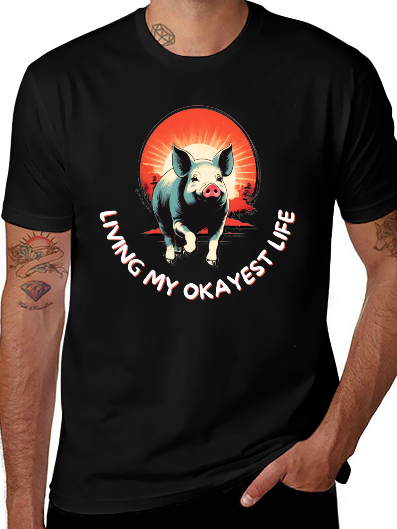Variant 8 of Living My Okayest Life Pig Graphic Tee