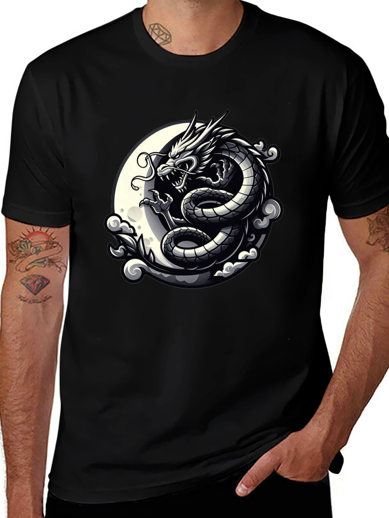 Variant 9 of Dragon Moon Graphic Tee - Black Cotton
