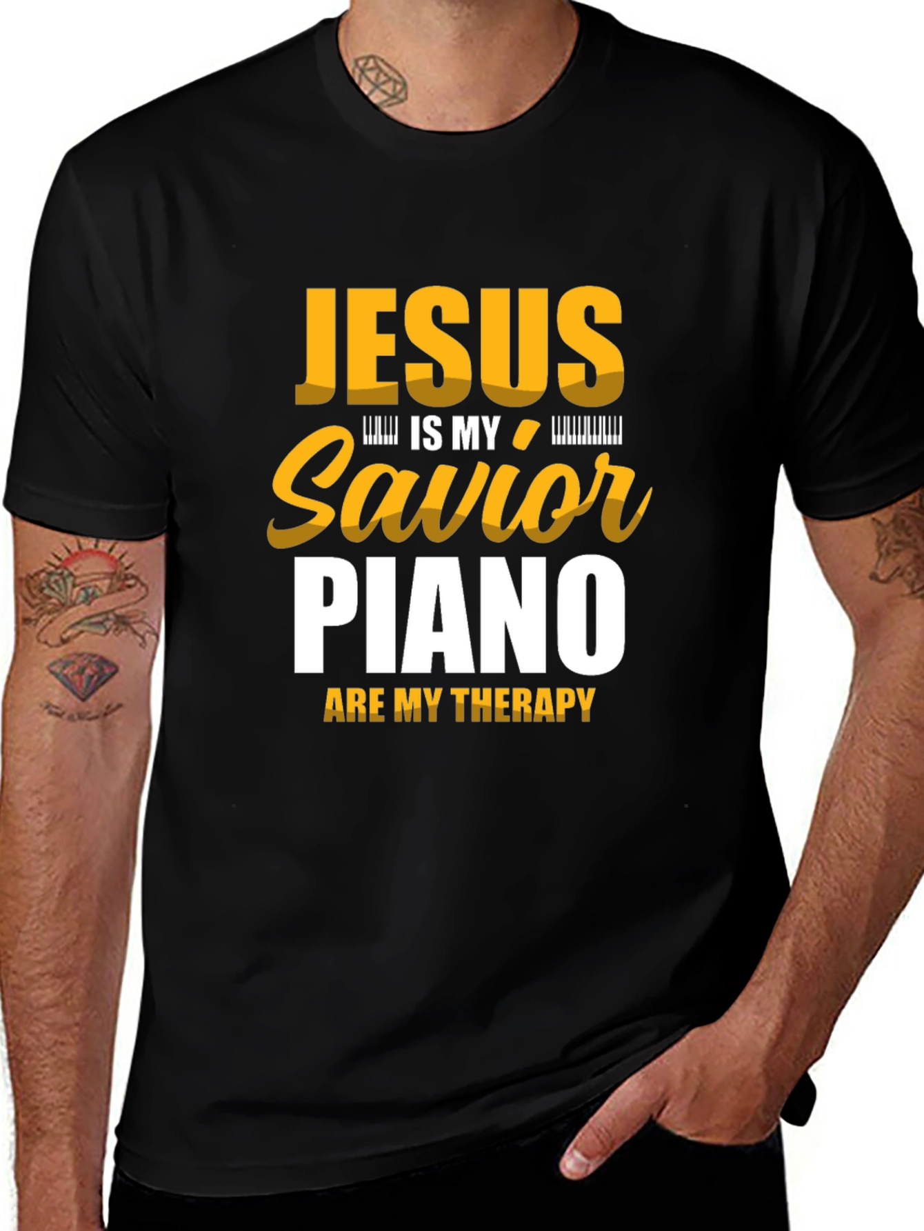 Jesus is My Savior Piano Therapy Black T-Shirt