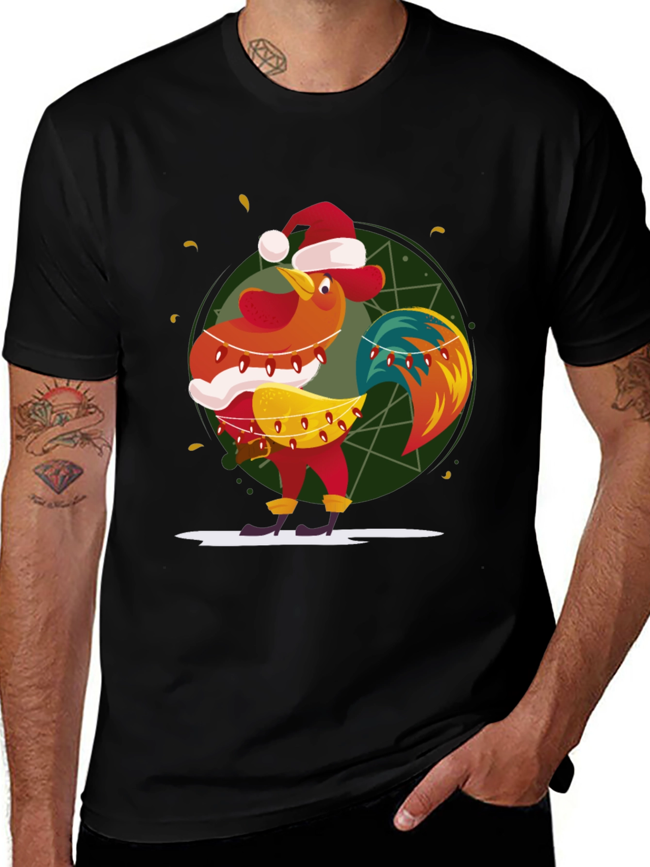Variant 3 of Festive Rooster Graphic Tee - Holiday Fun!