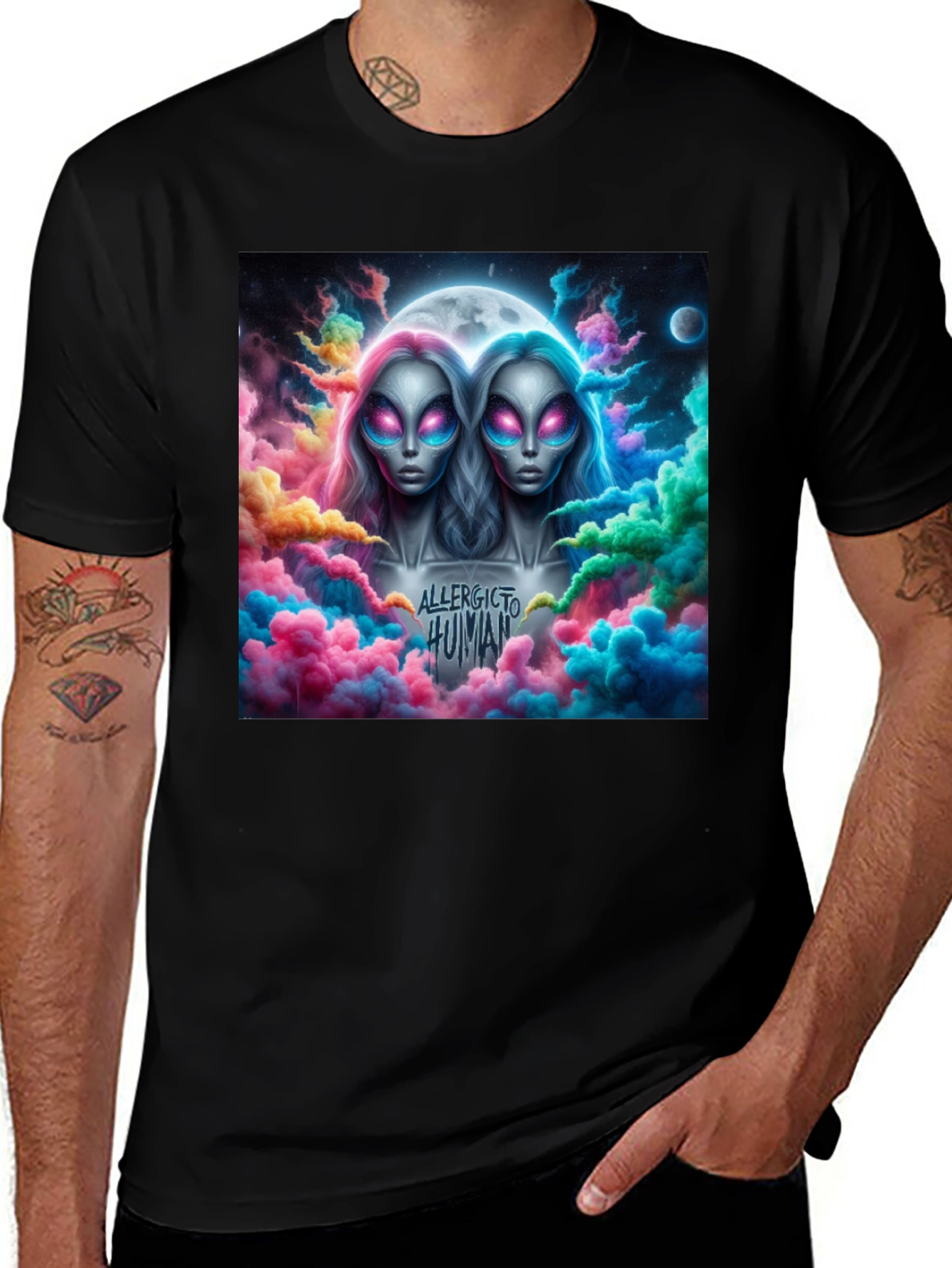 Variant 30 of Alien Twin T-Shirt - Allergic to Humans Graphic Tee