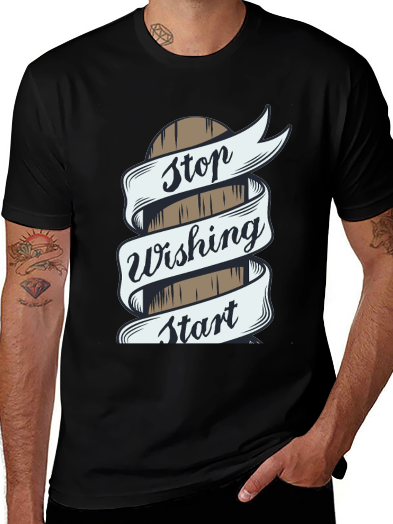 Black Stop Wishing Start Doing T-Shirt main image