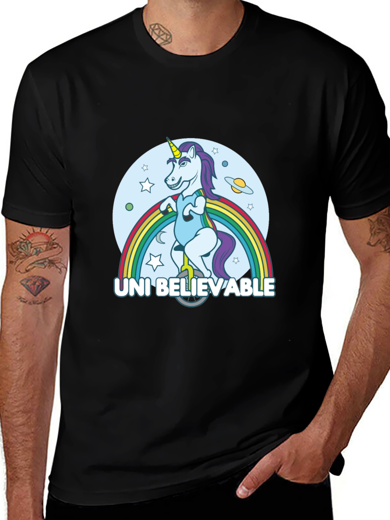 Variant 25 of Uni Believable Unicorn Graphic Tee - Black Cotton T-Shirt