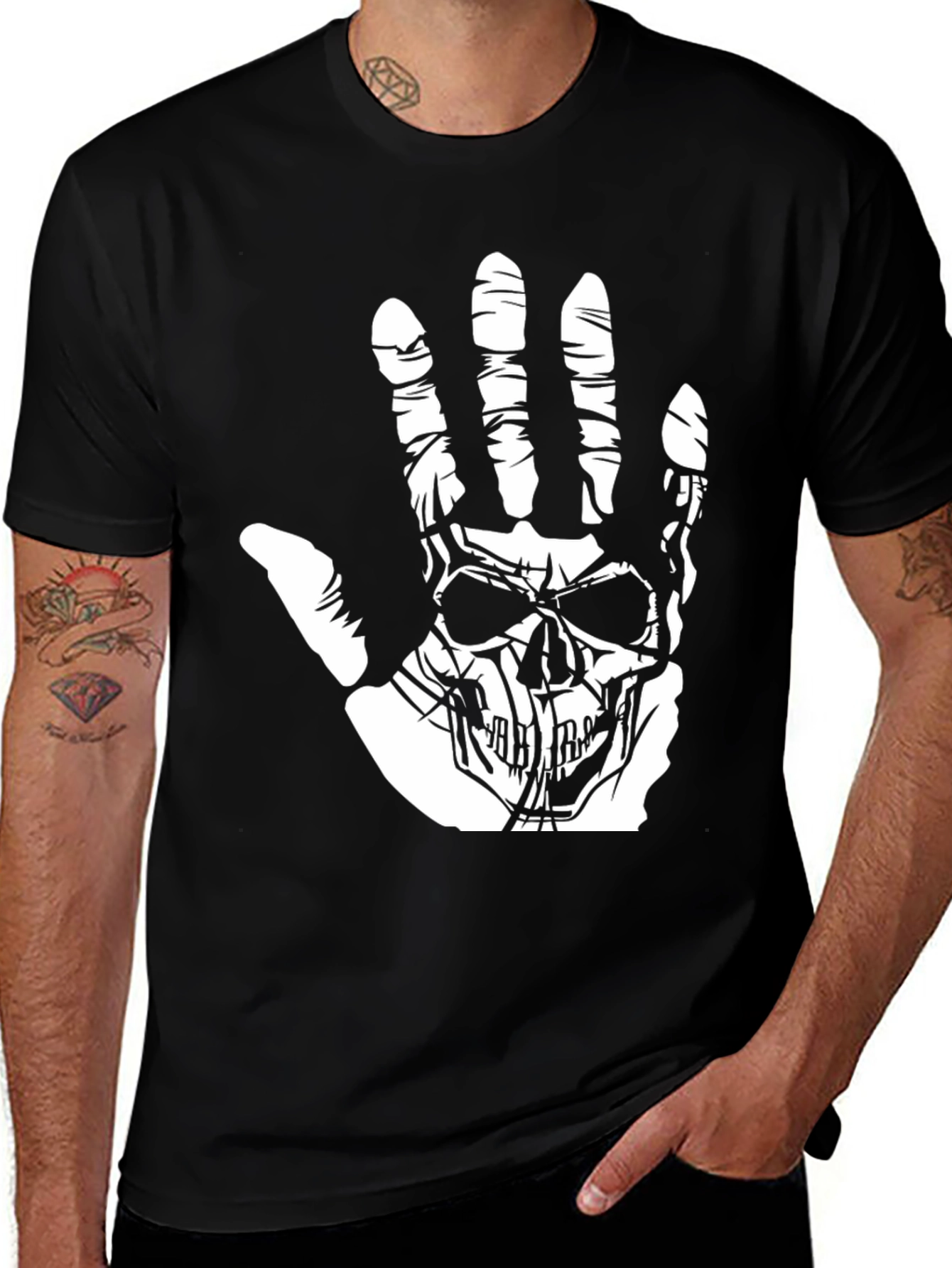 Variant 14 of Skull Hand Graphic Black T-Shirt